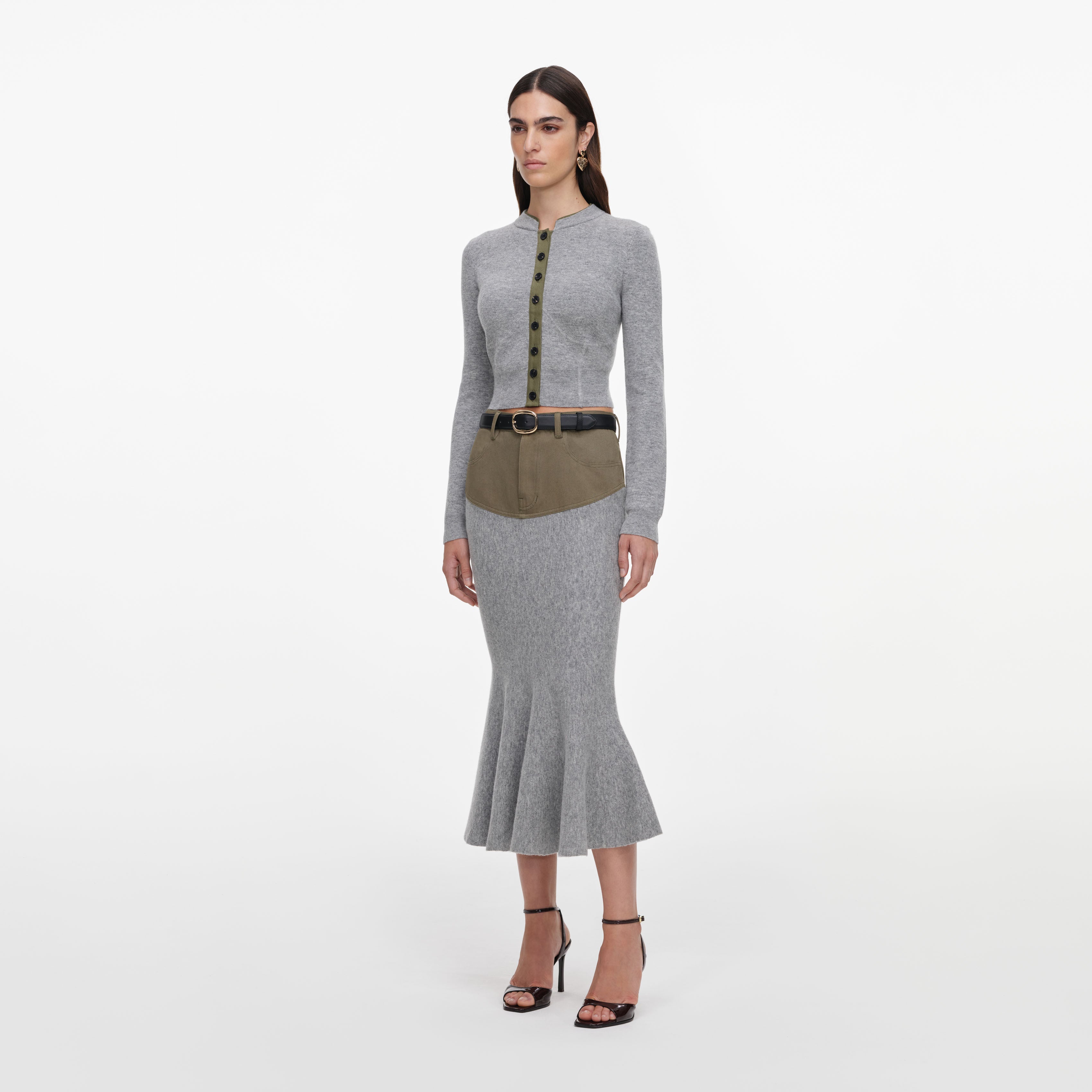Self Portrait Knitwear Grey Placket Cardigan Strickjacke Grau