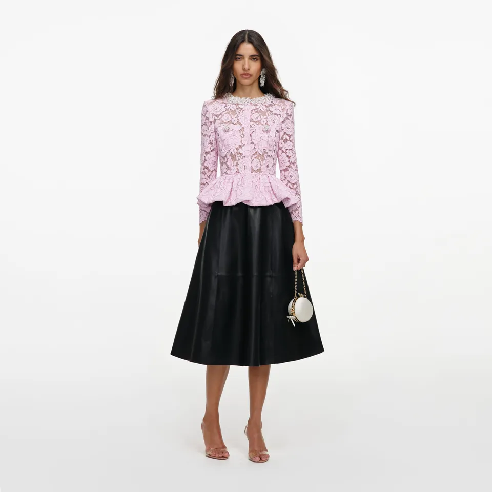 Self Portrait Pink Lace Peplum Top Oberteil Rosa Spitze