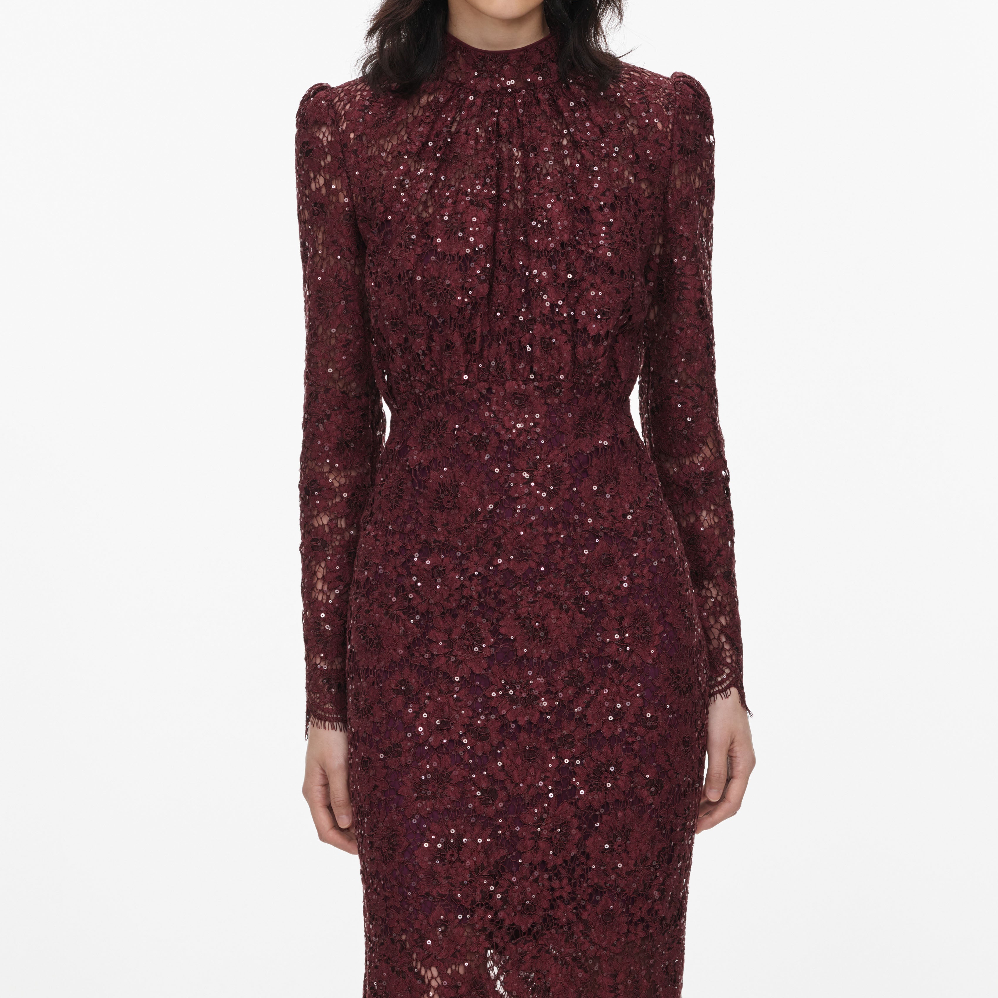 Self Portrait Burgundy Sequin Lace Maxikleid Bordeaux Spitze