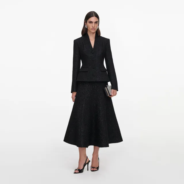 Self Portrait Black Boucle Midikleid Schwarz Metallic Taschen