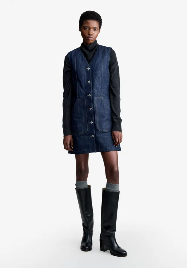 A.P.C. Denim Kleid V-Ausschnitt Bio-Baumwolle 38