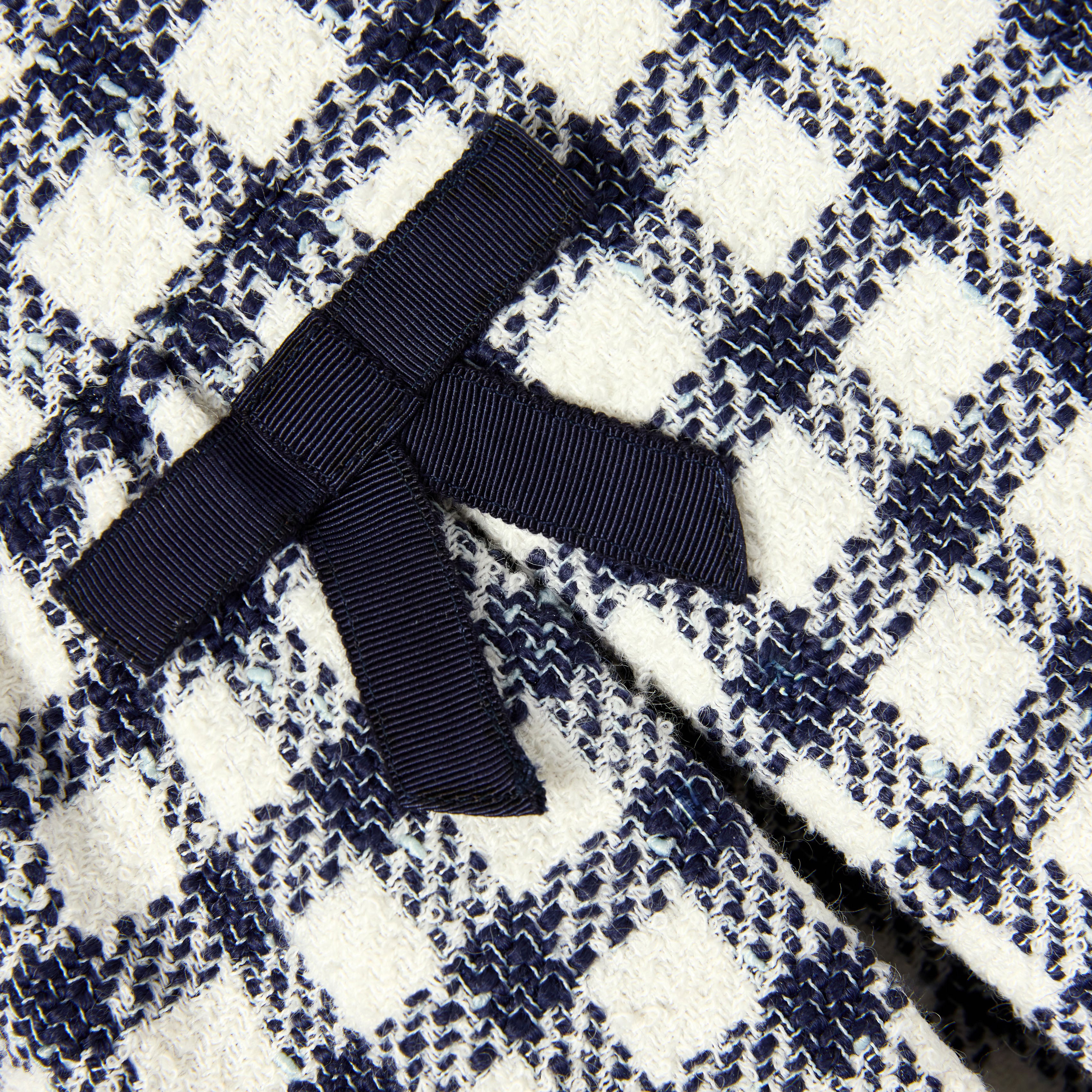 Self-Portrait Check Boucle Kinderkleid navy Karo Schleife