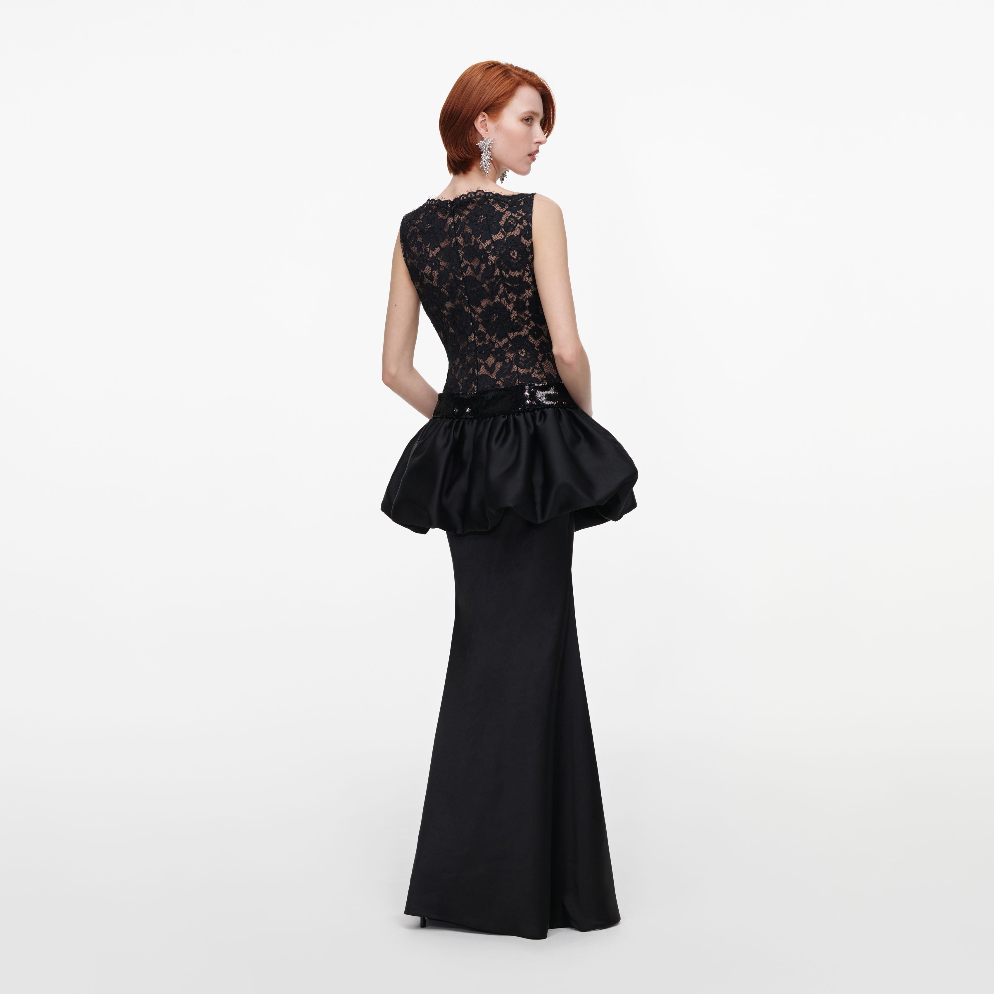 Self Portrait Black Lace Bubble Peplum Maxi Kleid UK 6 Schwarz