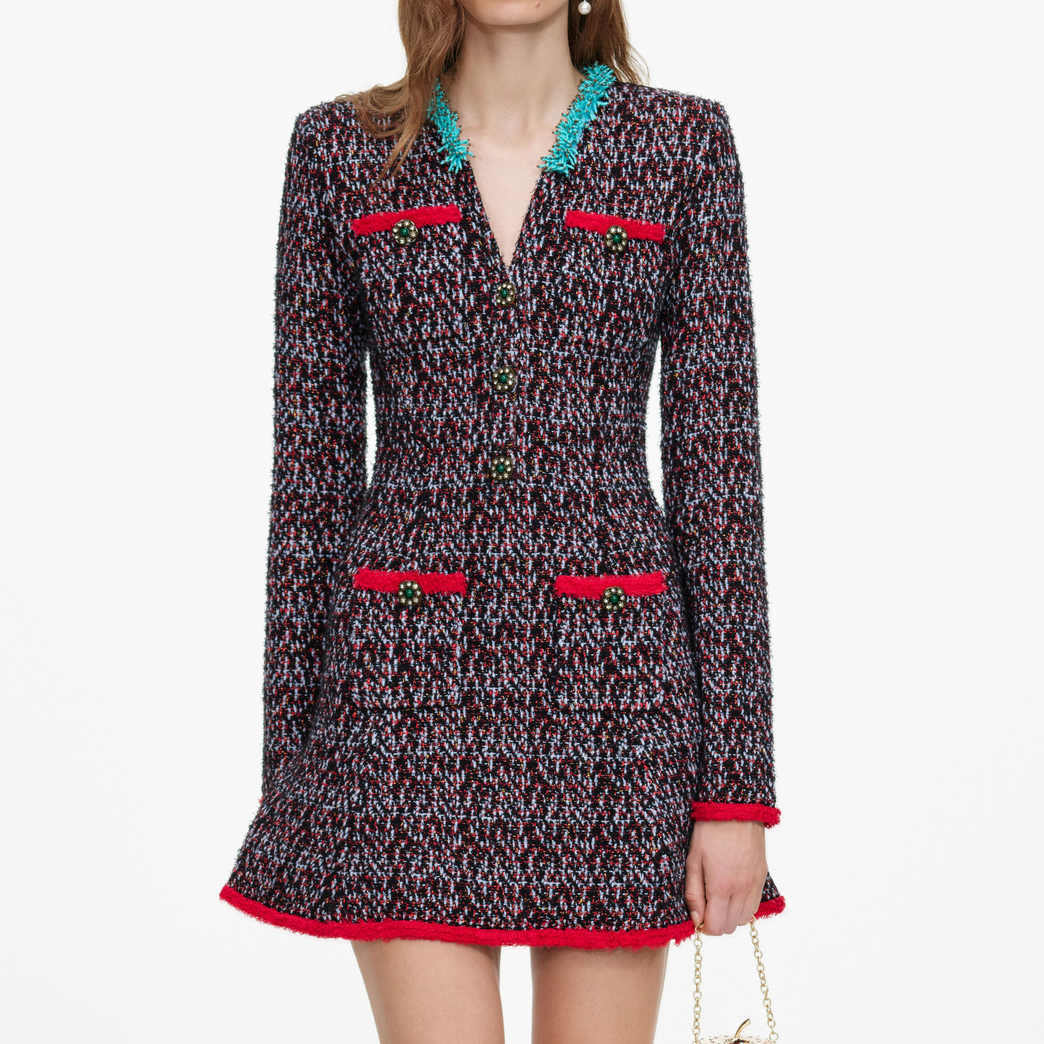 Self-Portrait Multi Textured Knit Mini Strickkleid Multi