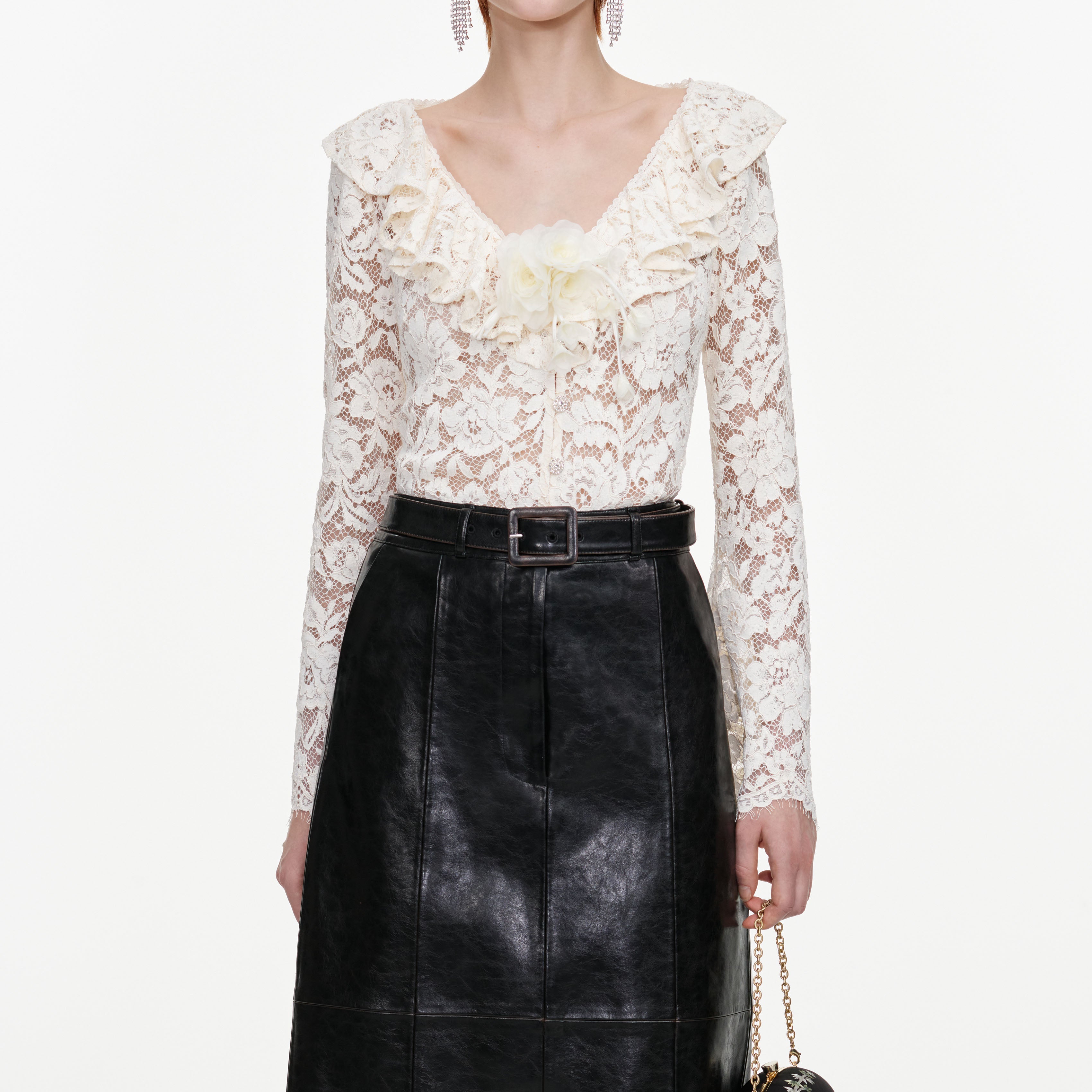 Self Portrait Cream Lace Frill Top UK 8 Creme Spitze