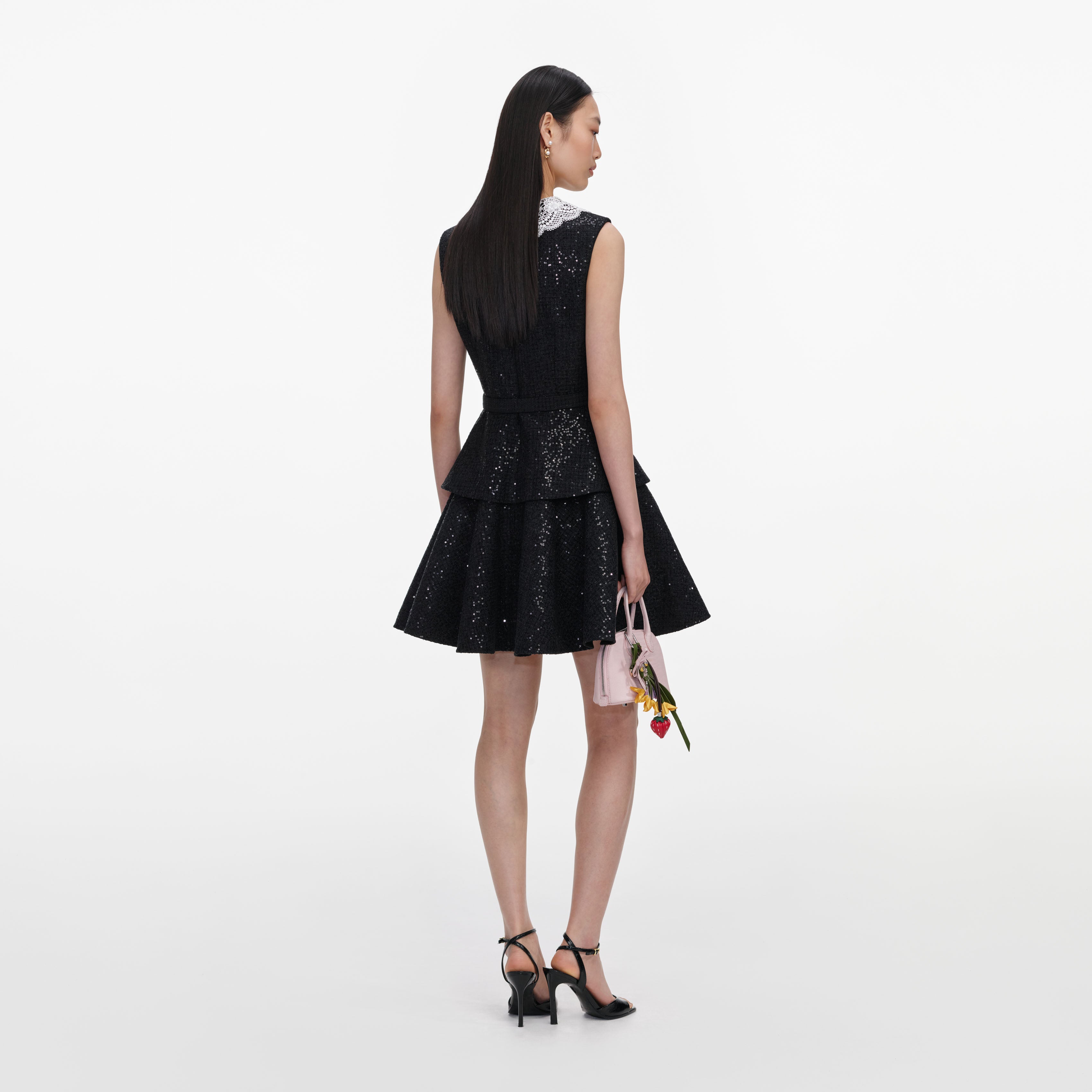 Self Portrait Sequin Boucle Minikleid Schwarz Pailletten
