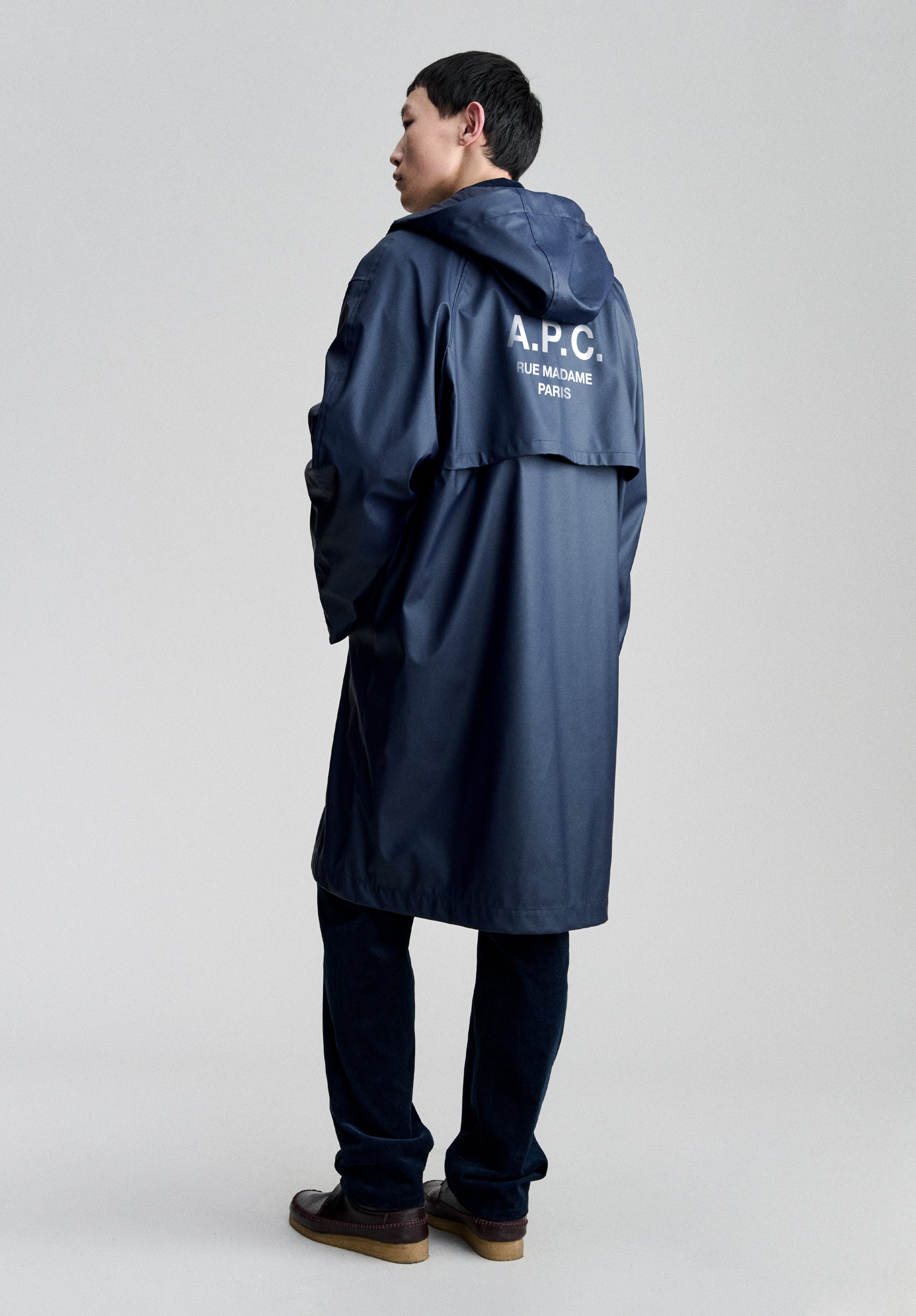 A.P.C. Parka marineblau lang weit Druckknopf
