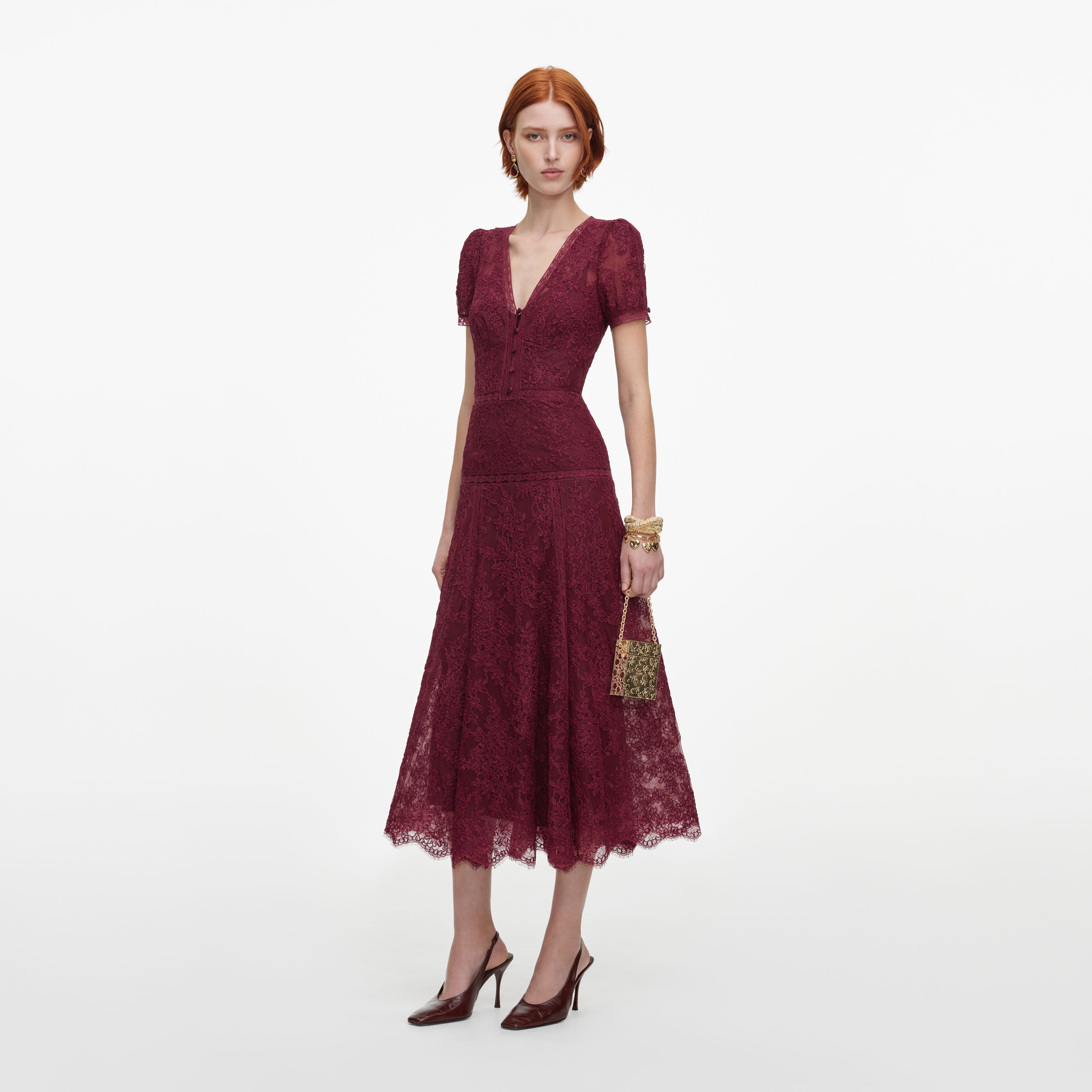 Self Portrait Dresses Burgundy Lace Midi Dress Bordeaux Spitze