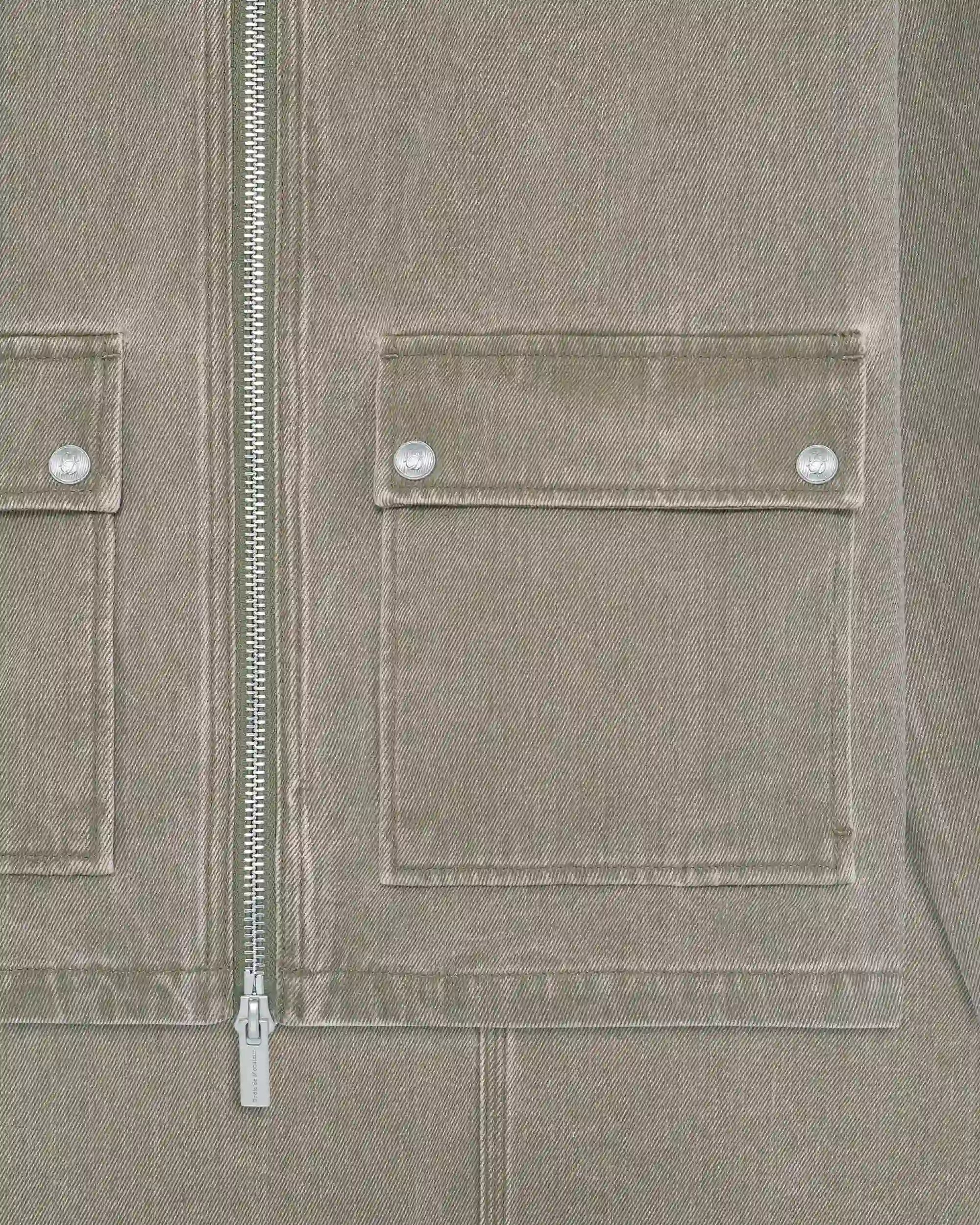 Drôle De Monsieur Washed Zipped Jeansjacke Khaki Bio-Baumwolle
