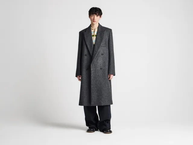 J.W.Anderson Double Breasted Coat Mantel Grau Melange Wolle