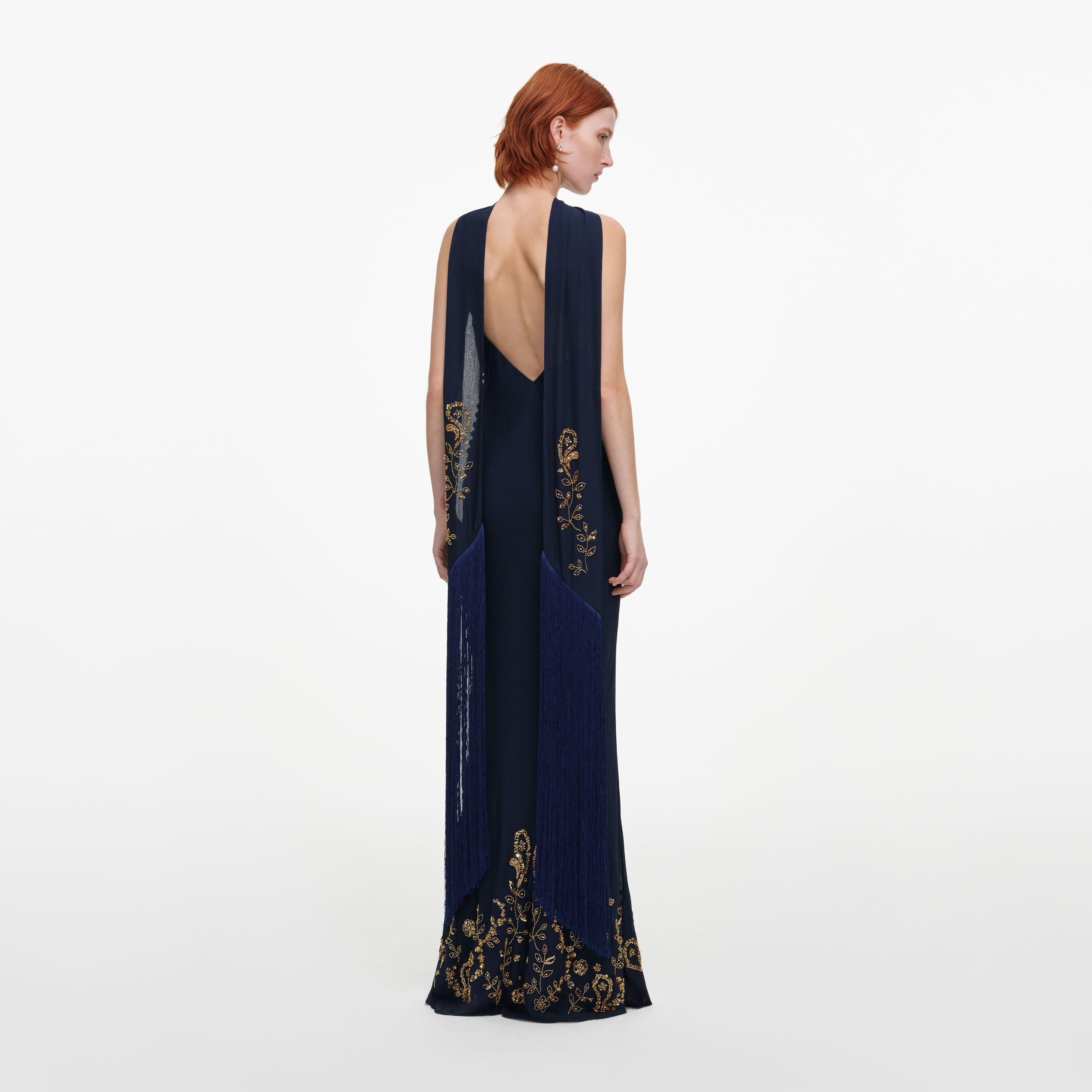 Self Portrait Navy Georgette Scarf Maxi Dress Blau