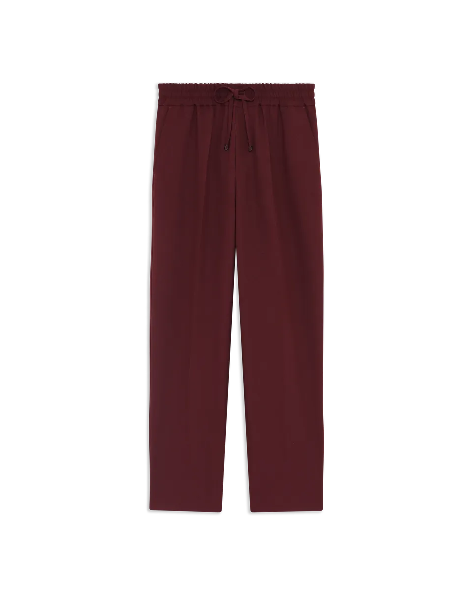 Drôle De Monsieur Twill Elastic Waist Pants Hose Burgundy Polyester