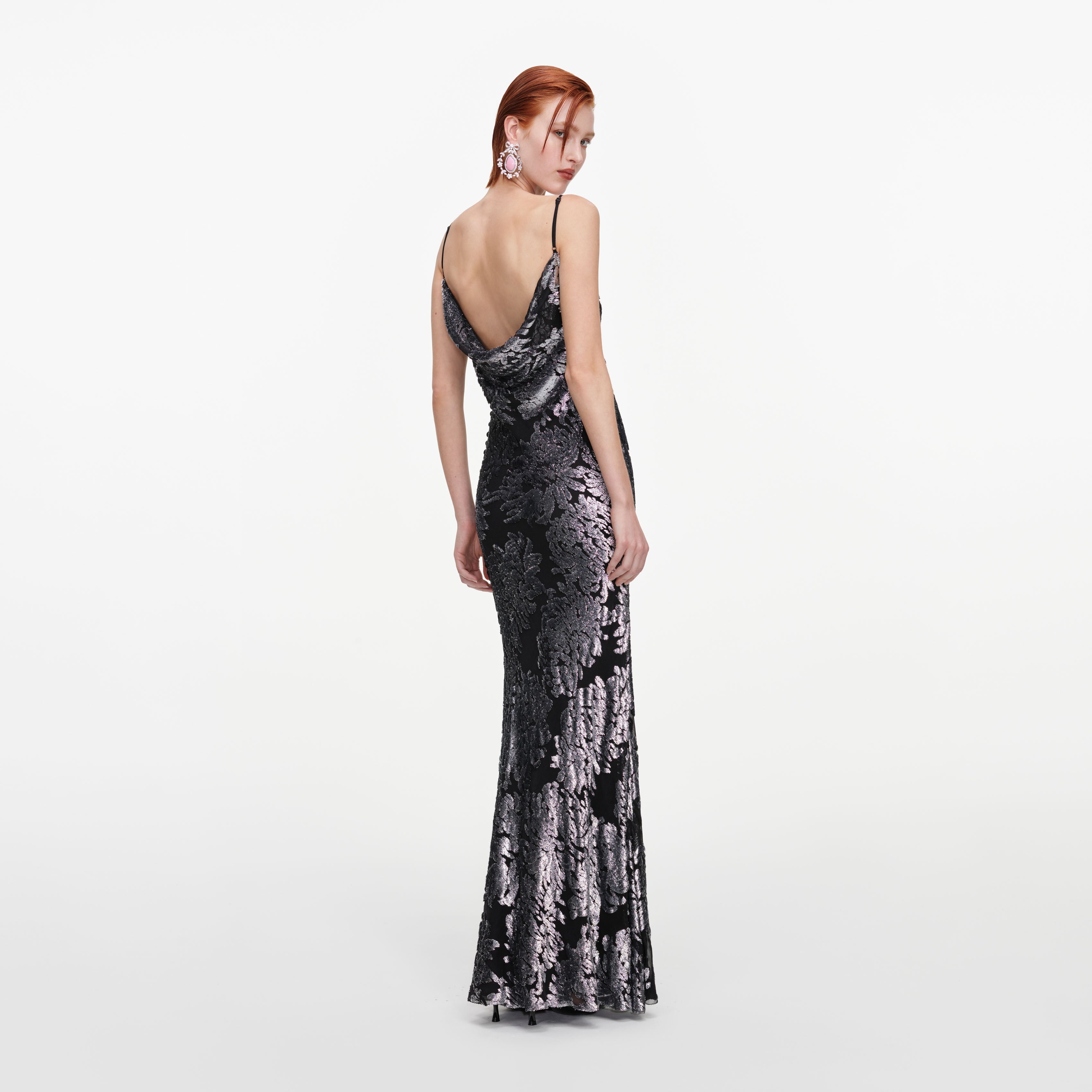 Self Portrait Silver Fil Coupe Maxikleid Silber