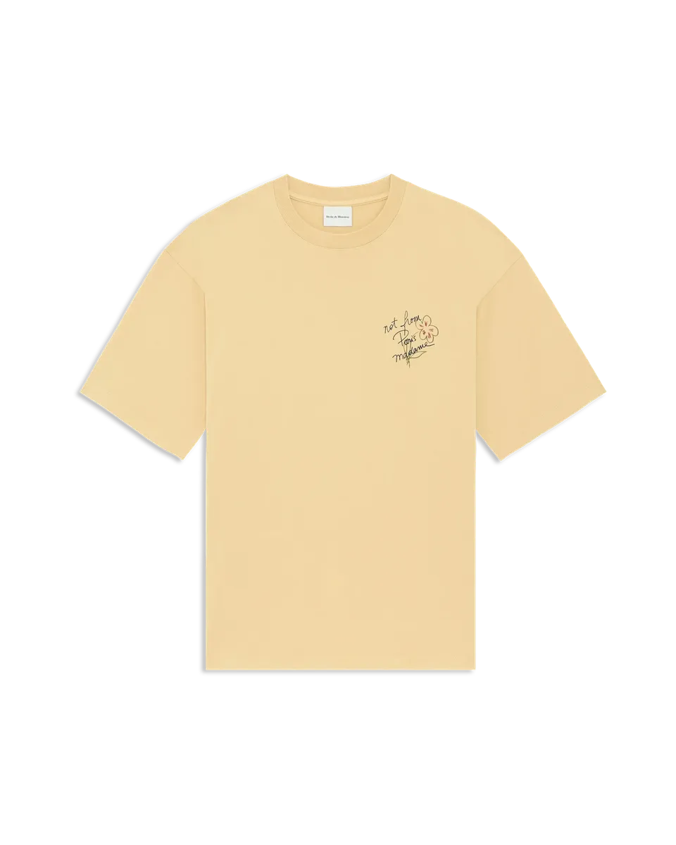 Drôle De Monsieur Esquisse Slogan T-Shirt Ocker Baumwolle