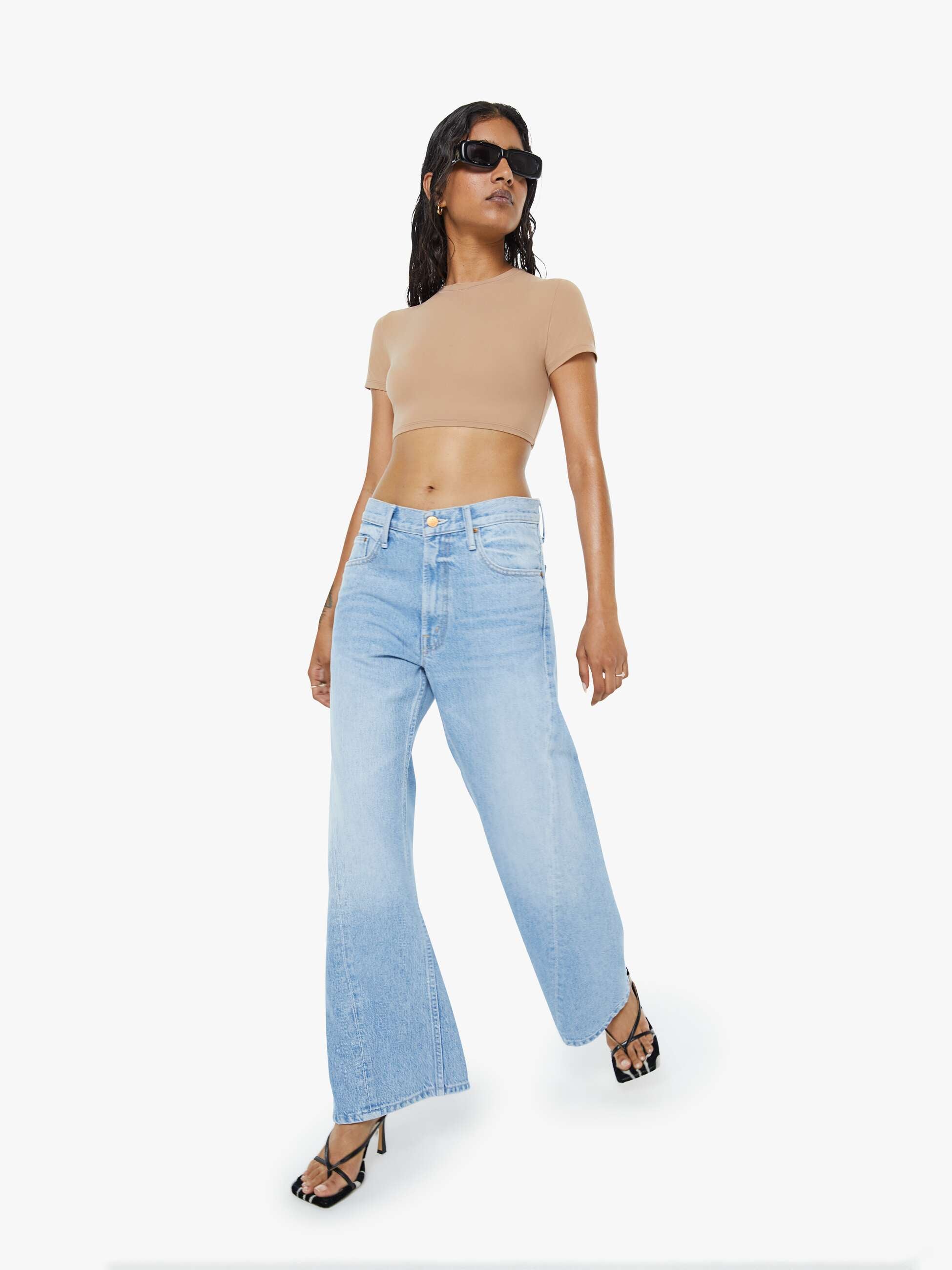 Mother Lil Lemon Twist Sneak Petite Wide Leg Jeans Munchies