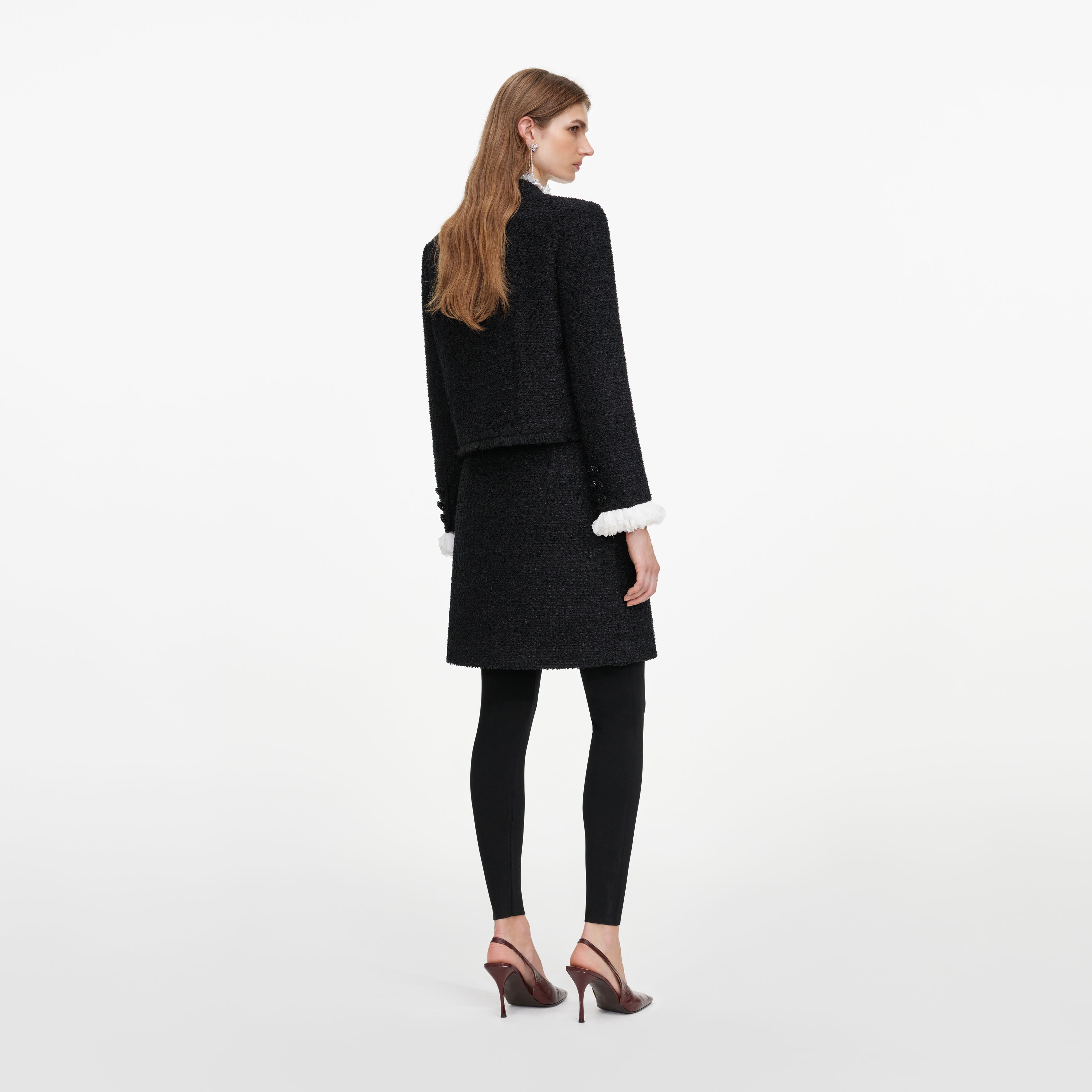 Self Portrait Black Boucle Flower Jacke Schwarz Bouclé