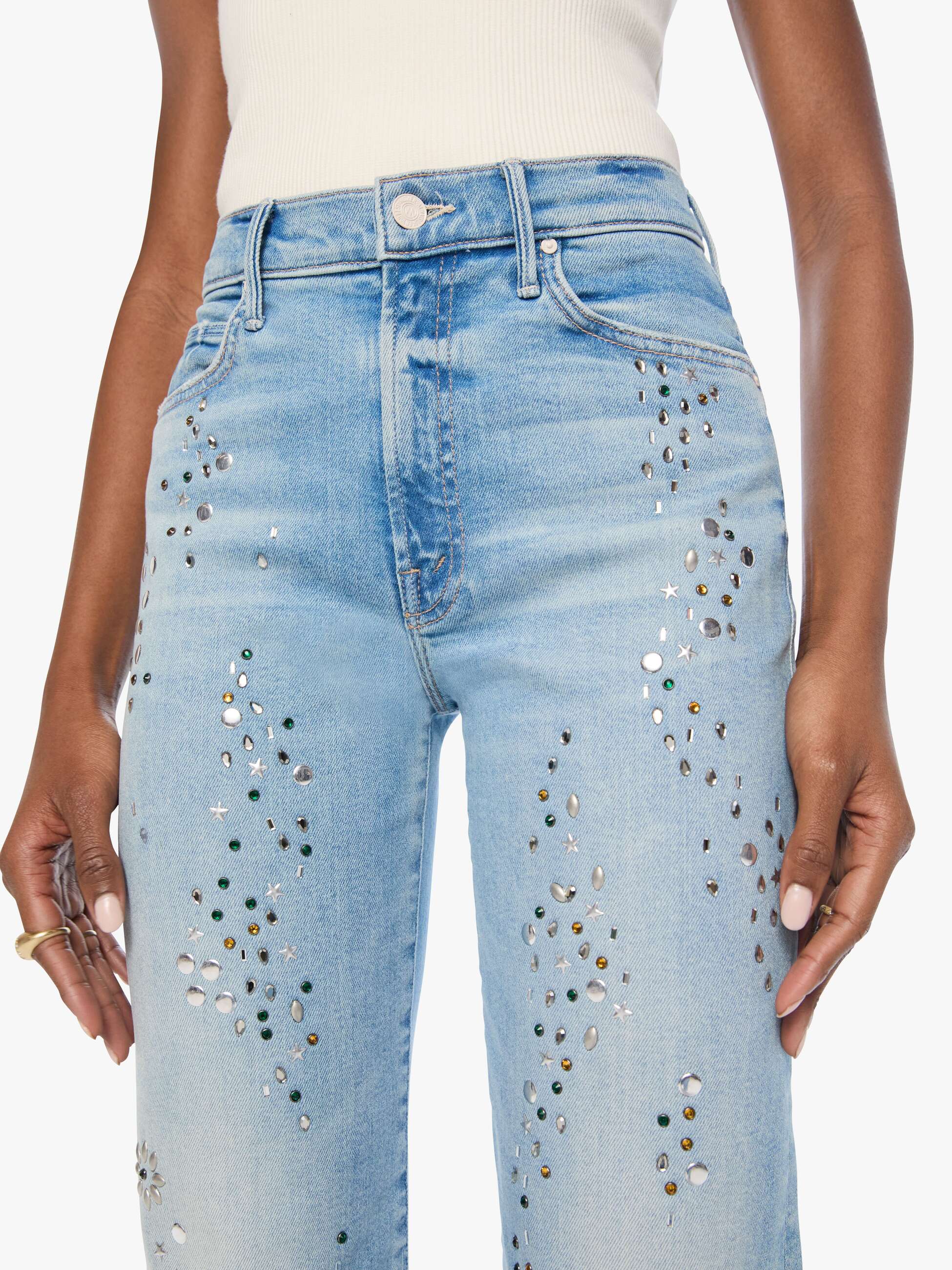 Mother The Kick It Shooting Stars Straight Jeans Strass