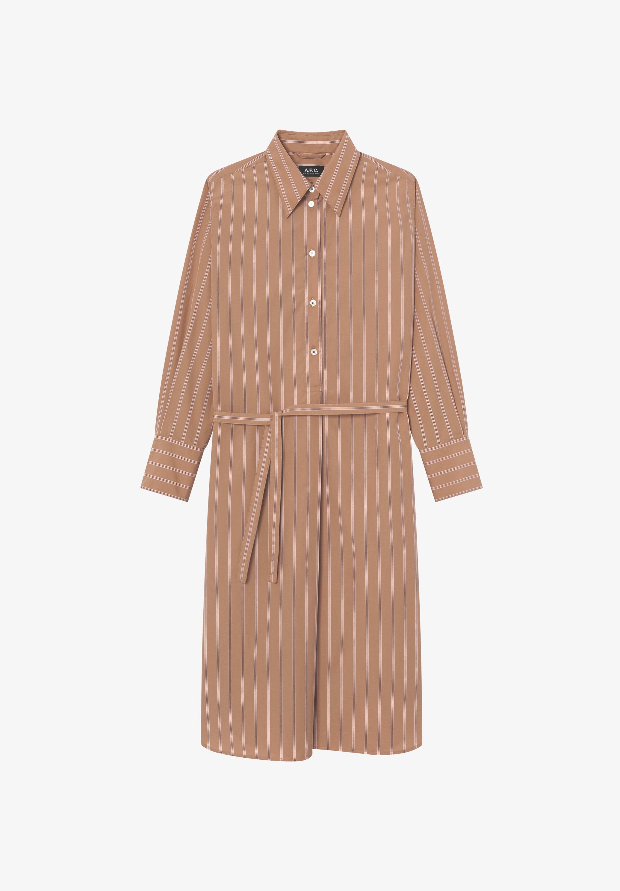 A.P.C. Hemdblusenkleid beige lang aus Bio-Baumwolle