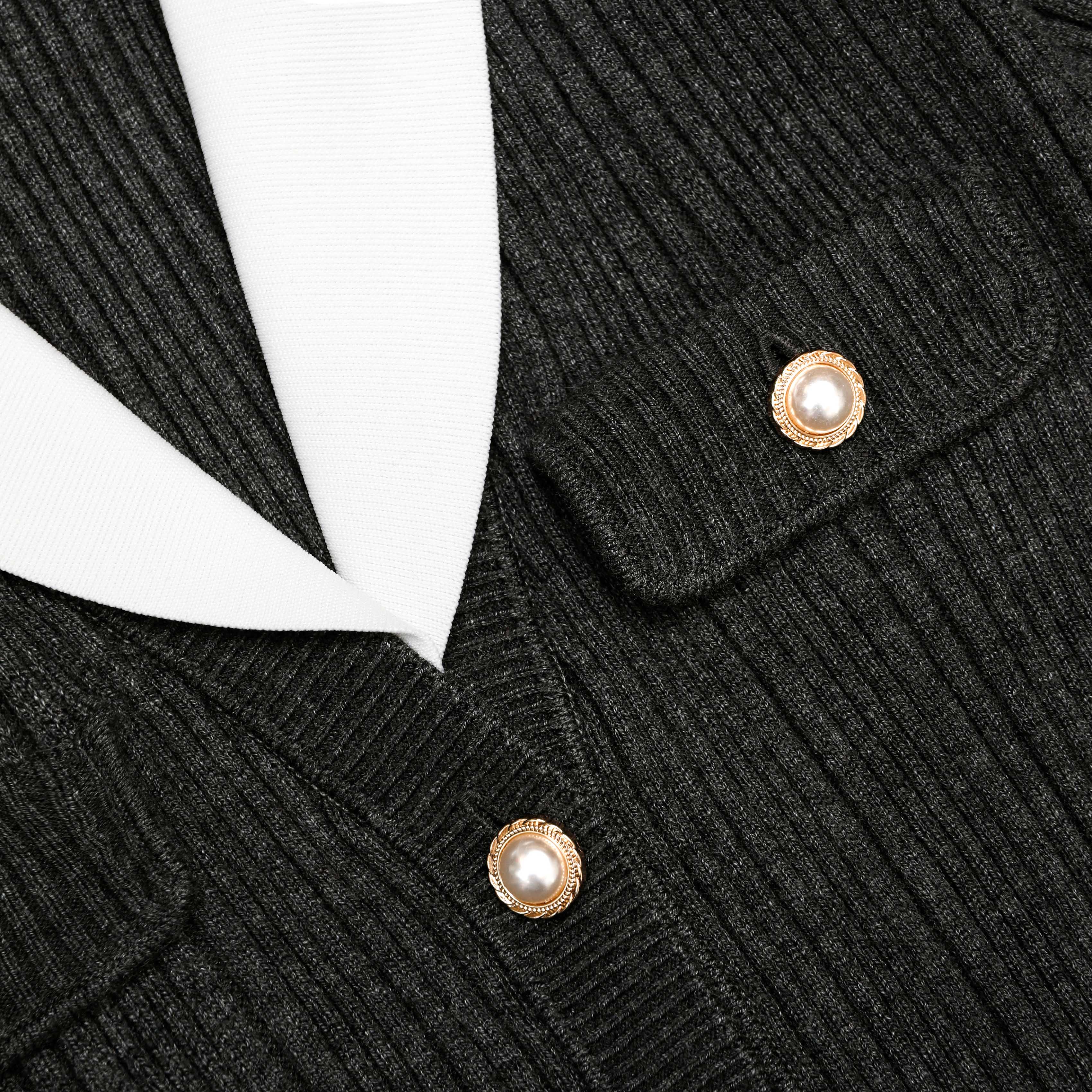 Self Portrait Grey Ribbed Knit Cardigan grau Rippstrick