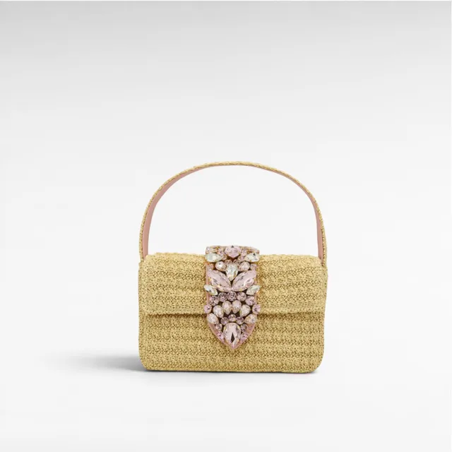 Gedebe Habibi Mini Tasche Raffia 20 cm Steinbesatz