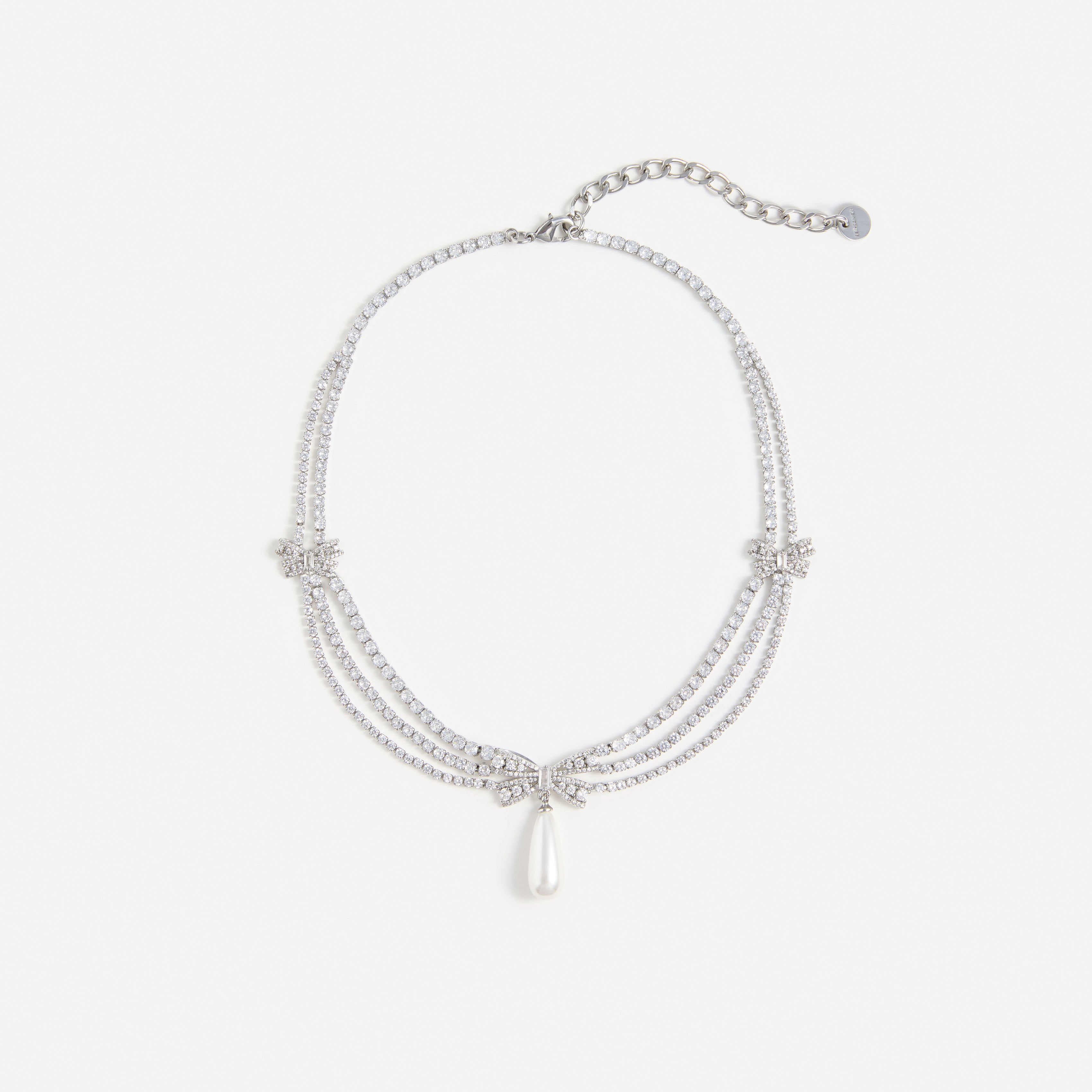 Self Portrait Silver Crystal Bow Pearl Halskette Silber