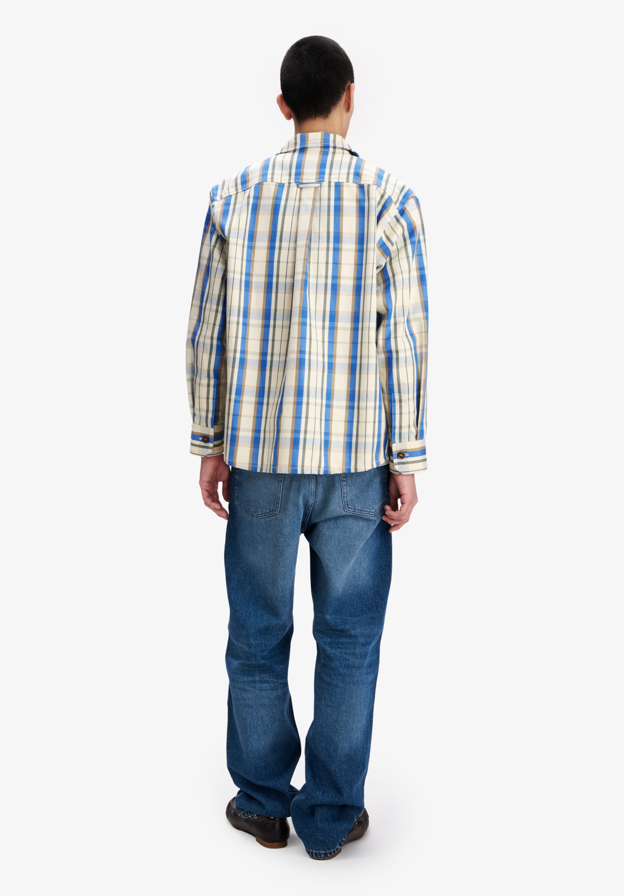 A.P.C. weisses kariertes Overshirt Knopf