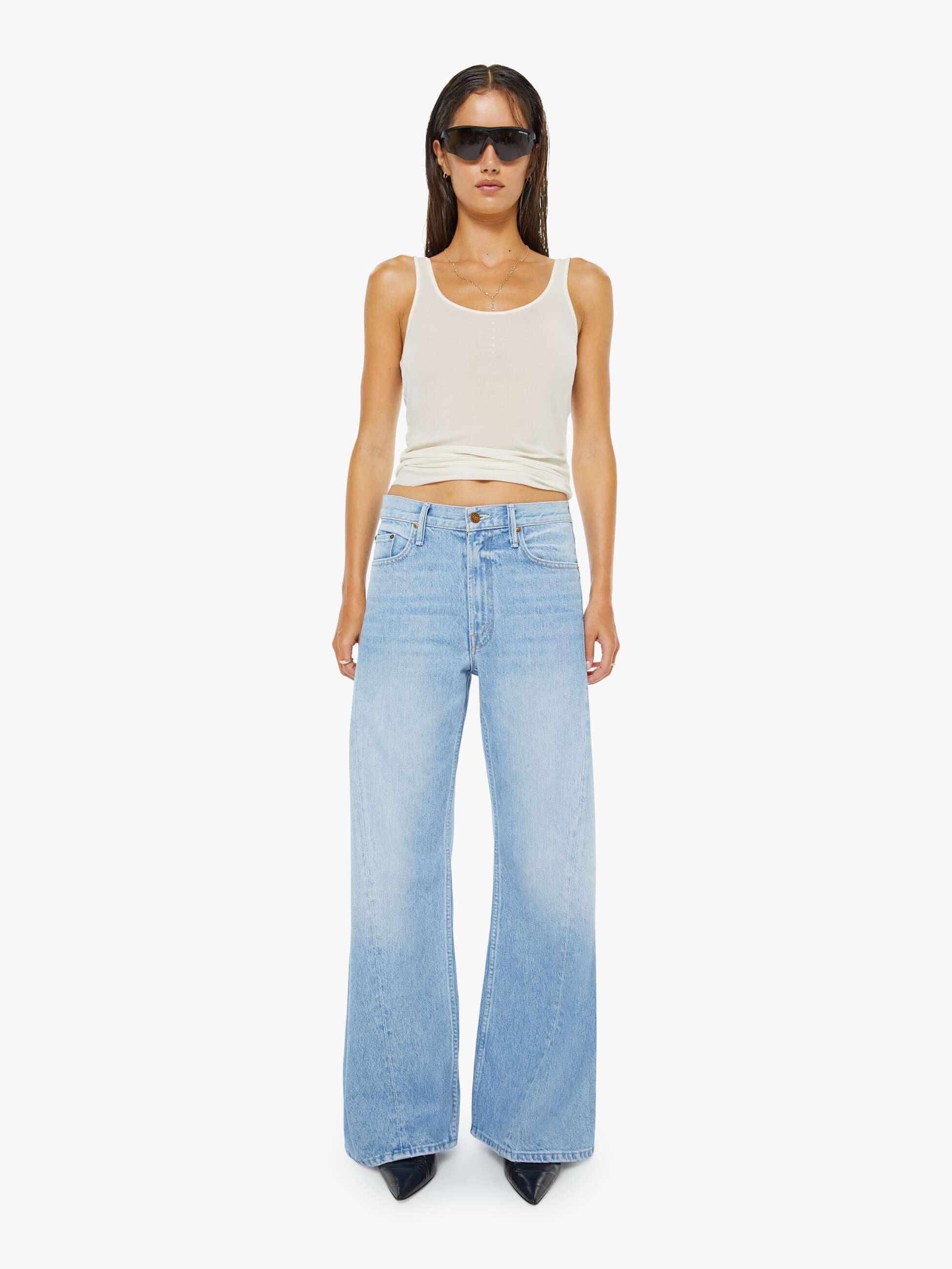 Mother Denim Snacks Lemon Twist Sneak Jeans Hellblau Wide Leg