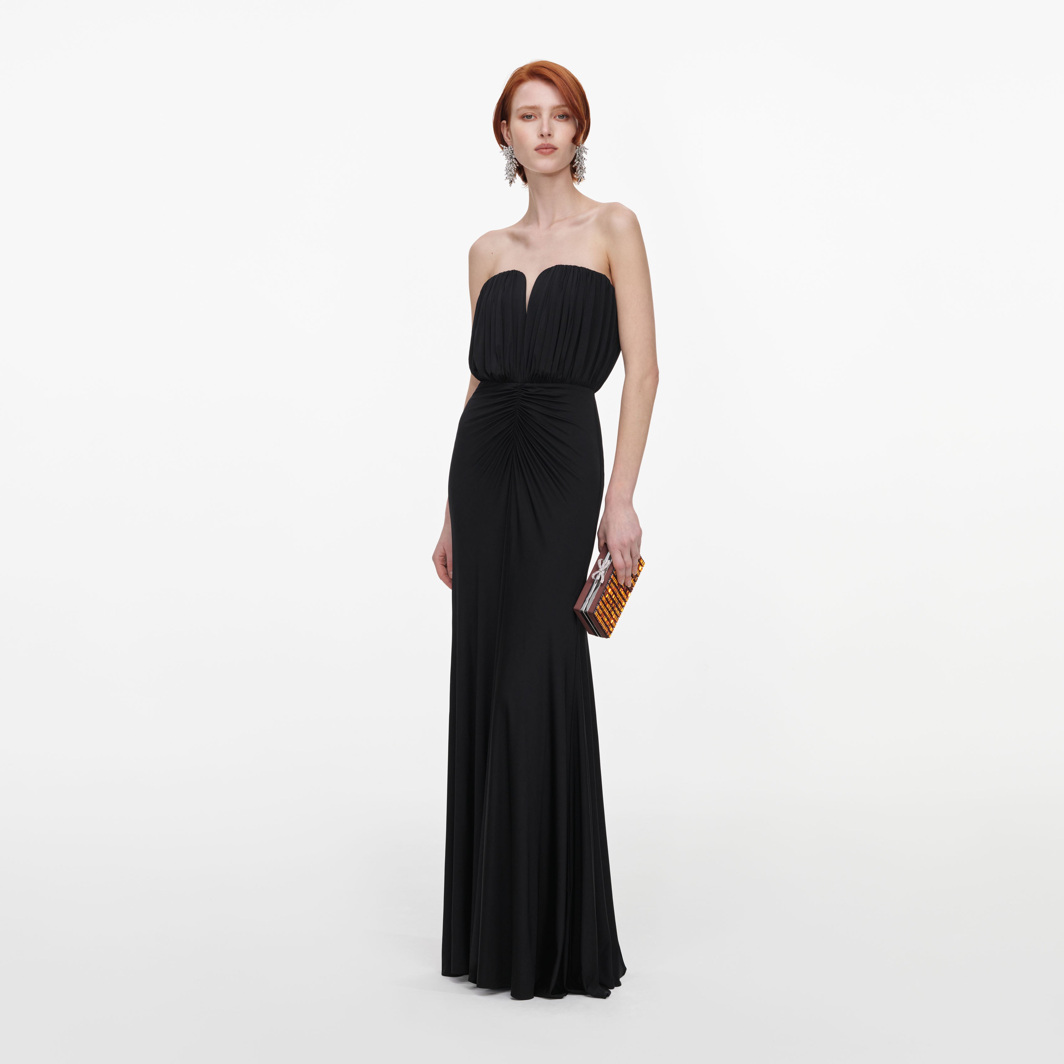 Self Portrait Black Jersey Bandeau Maxi Kleid Schwarz