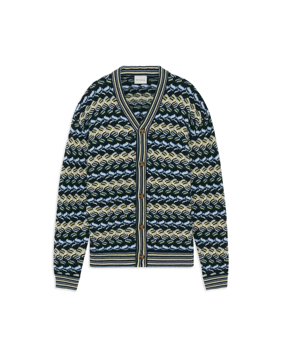 Drôle De Monsieur Boxy Coogie Cardigan Strickjacke Blau Merino