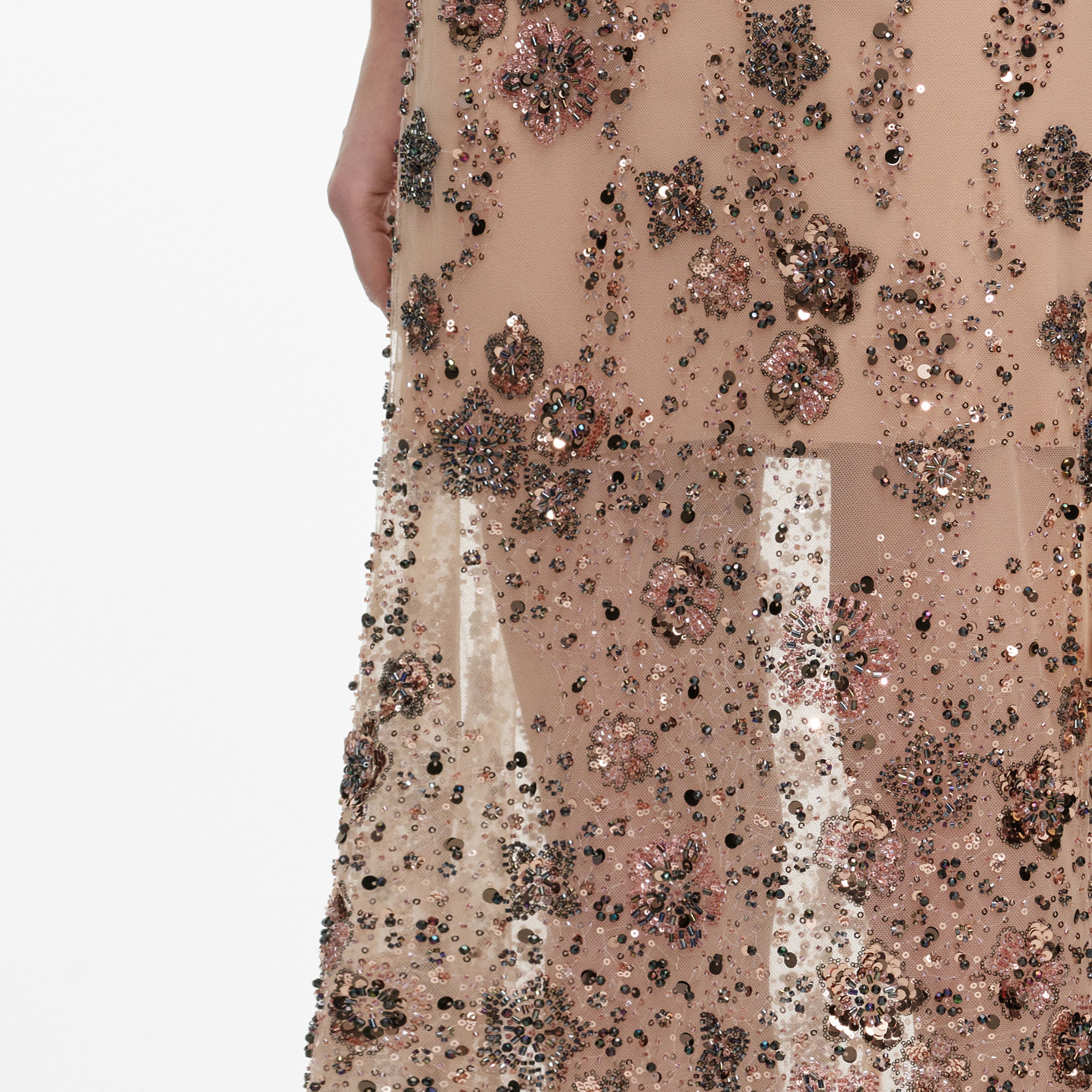 Self Portrait Beige Sequin Midi Kleid Pailletten Abendkleid