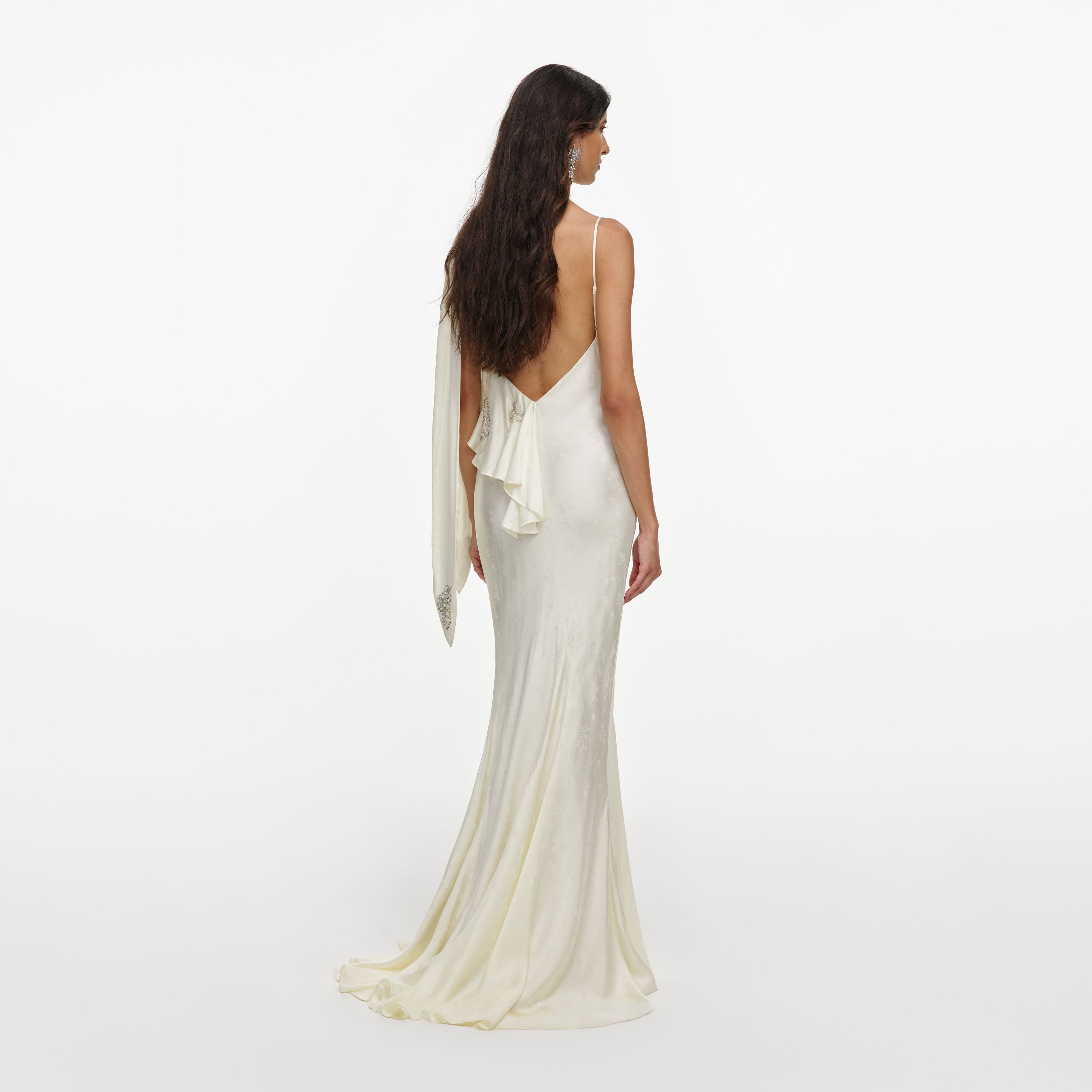 Self Portrait Cream Embellished Floral Maxikleid Creme Satin