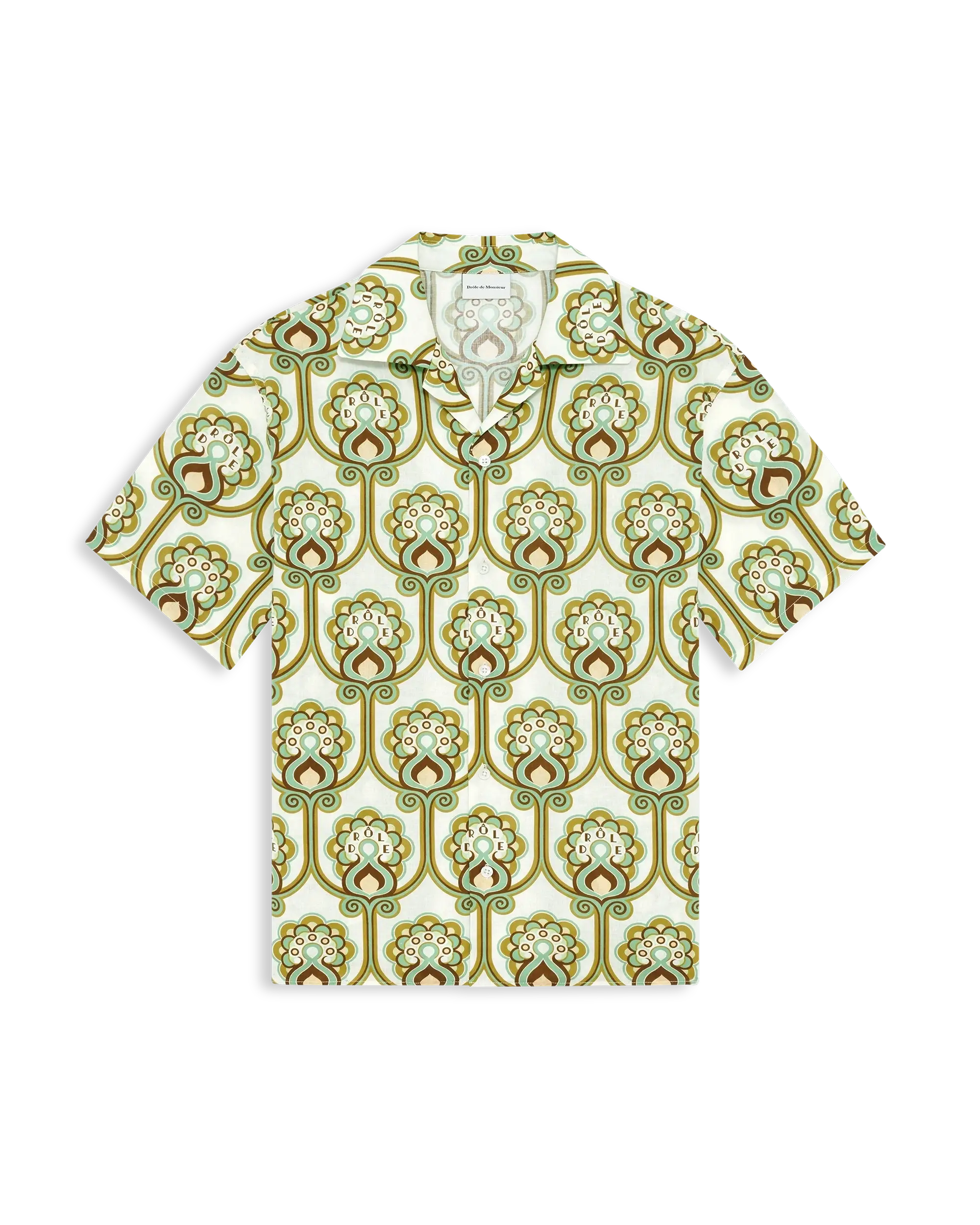 Drôle De Monsieur Chemise Tapisserie Florale Hemd Grün Leinen