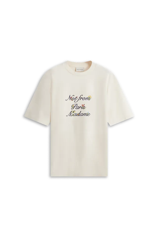 Drôle De Monsieur Le T-Shirt Slogan Fleurs Creme Baumwolle