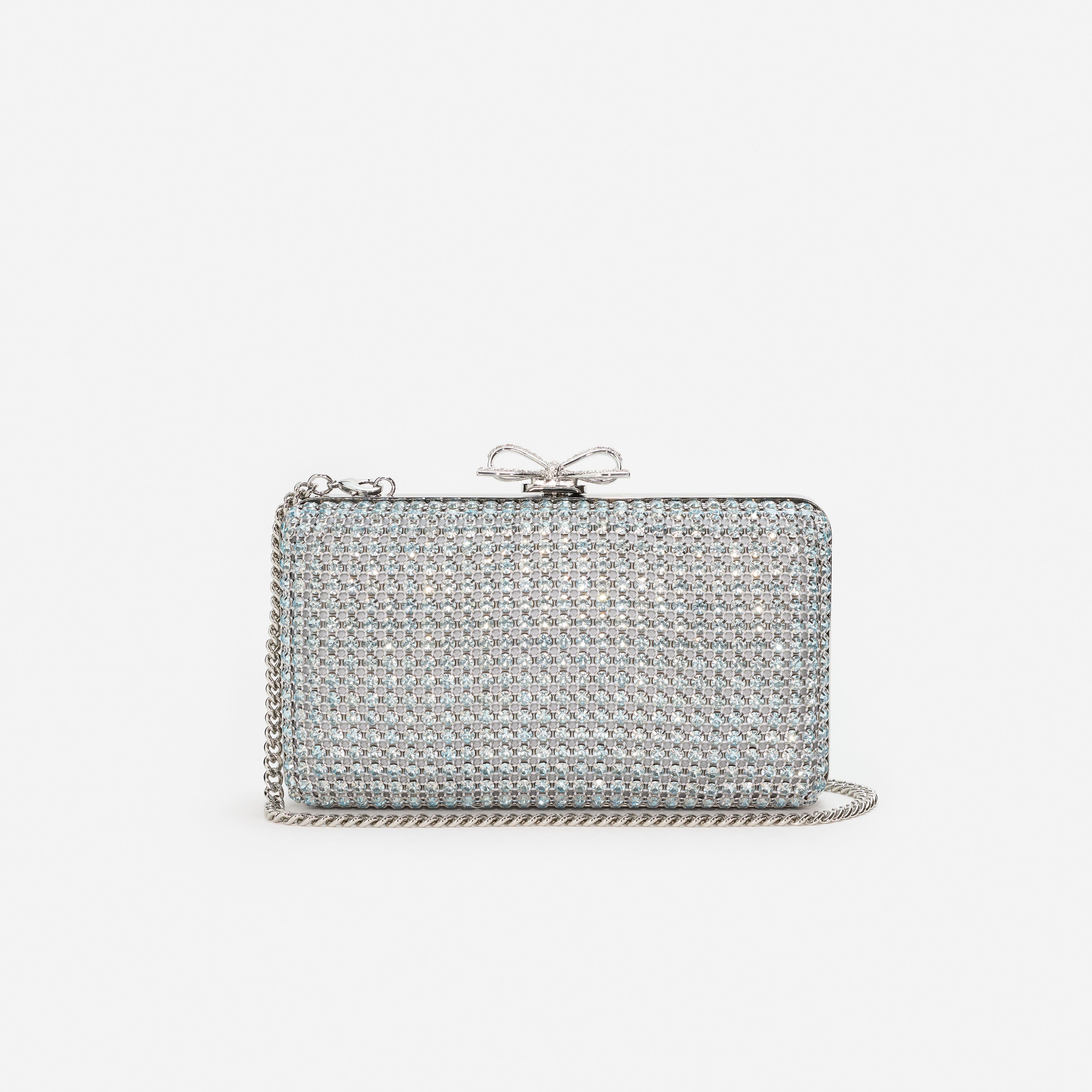 Self Portrait Handbags Blue Crystal Chainmail Clutch Blau