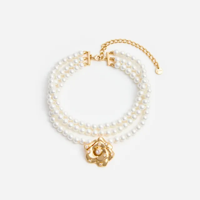 Self Portrait Jewellery Gold Flower Pearl Choker Halskette Gold