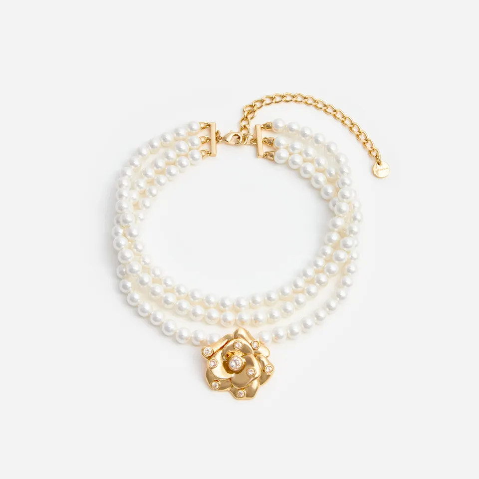 Self Portrait Jewellery Gold Flower Pearl Choker Halskette Gold