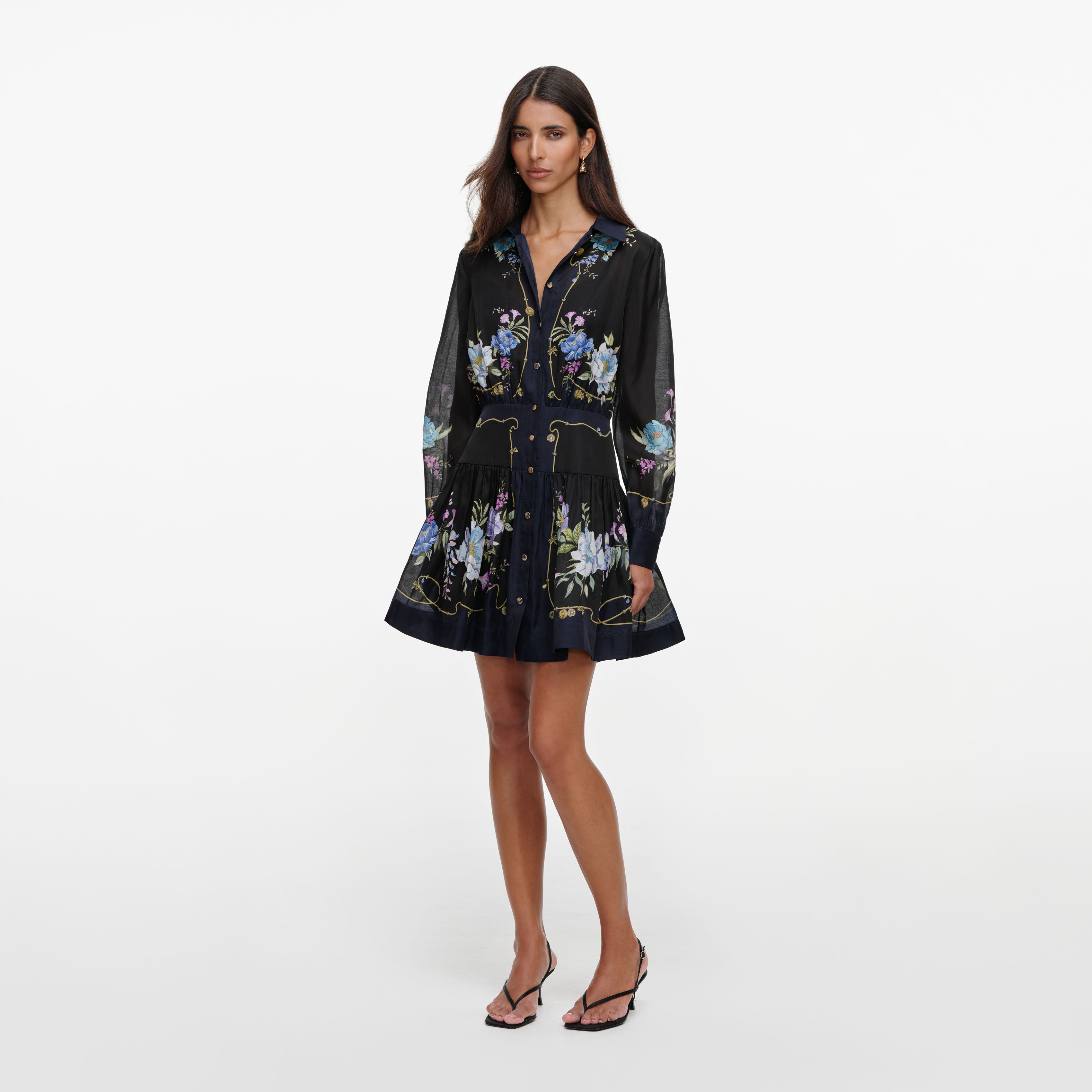 Self Portrait Kleid Marine Floral Organza Mini