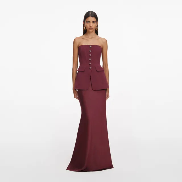 Self Portrait Bandeau Maxi Kleid burgundy Taft Abendkleid