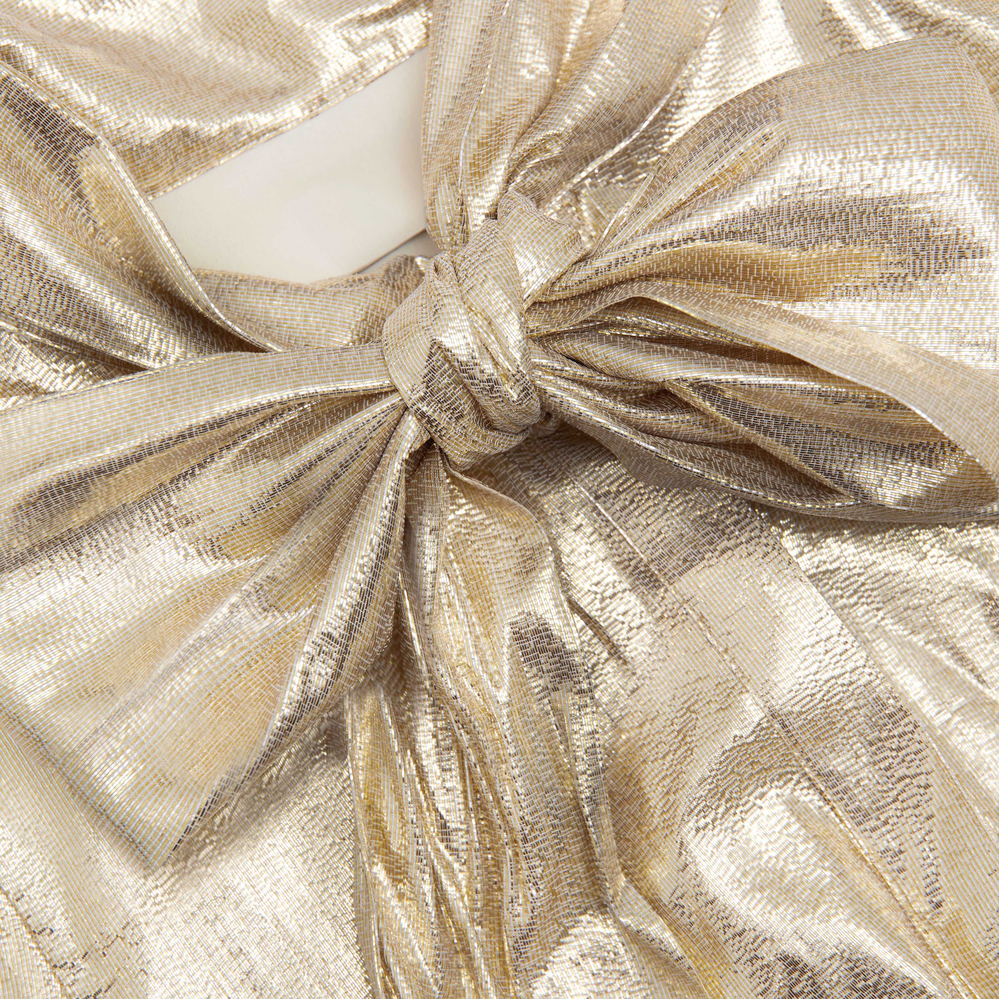 Self Portrait Gold Metallic Tie Neck Maxikleid Gold mit Gürtel