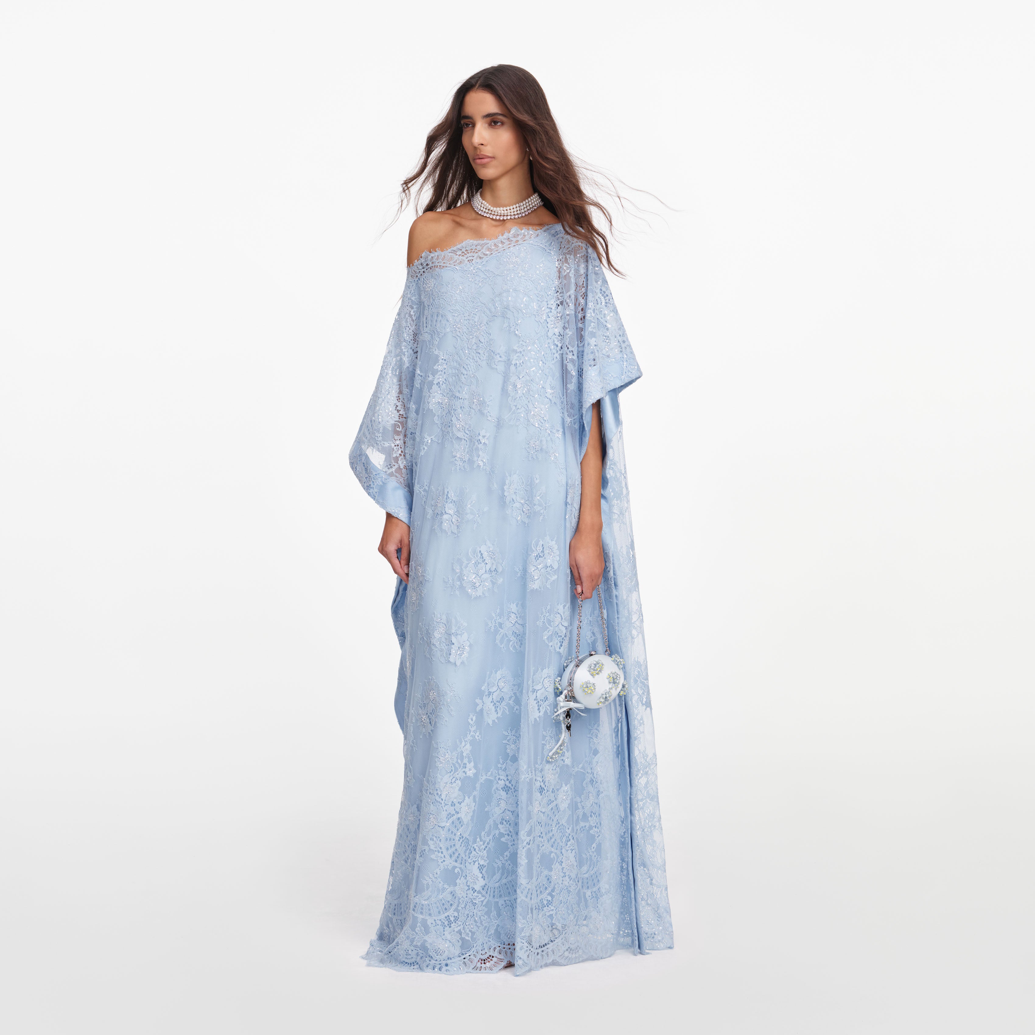Self Portrait Blauer Spitze Kaftan Maxi Pailletten