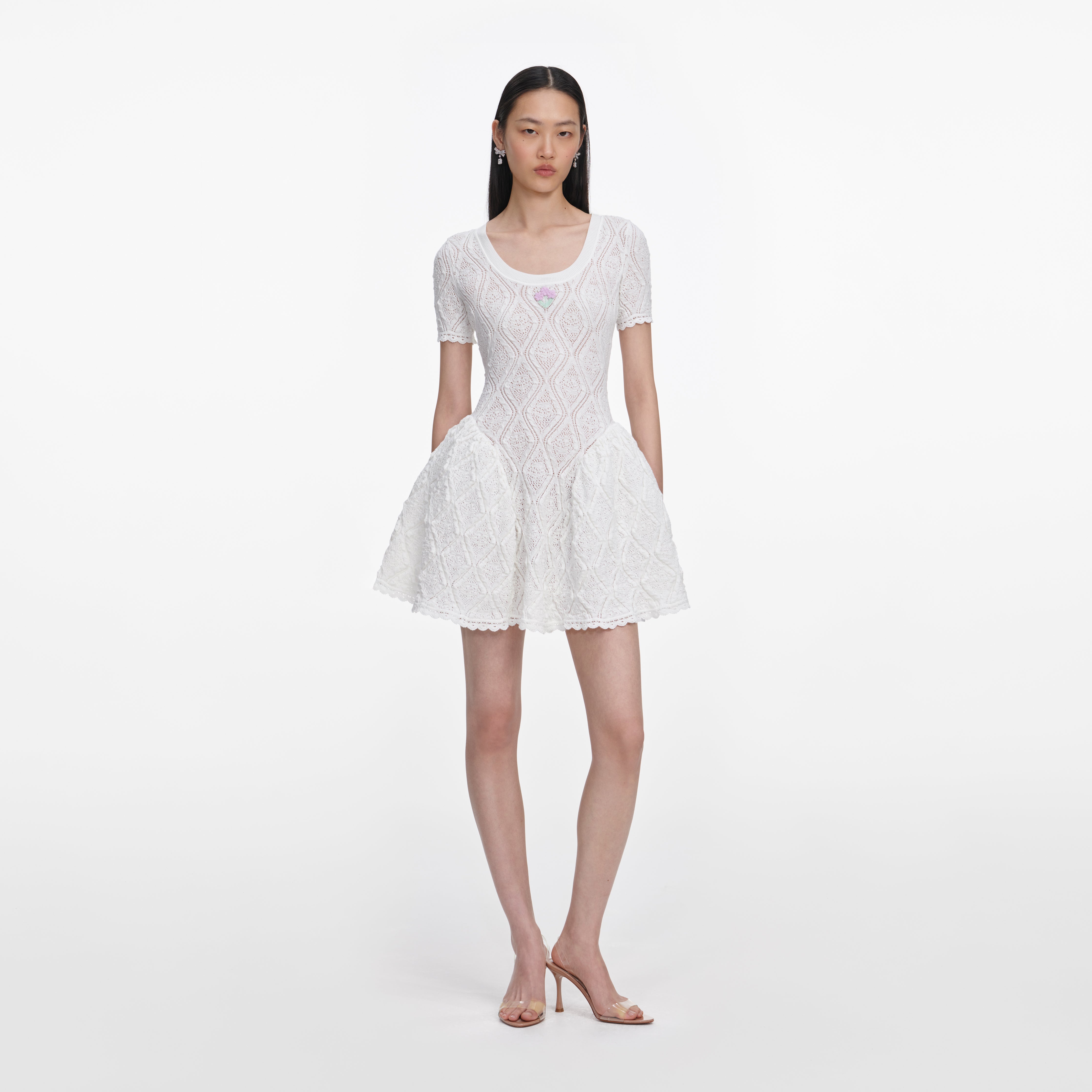 Self Portrait Dresses Pointelle Strick-Minikleid Weiss Gr. S