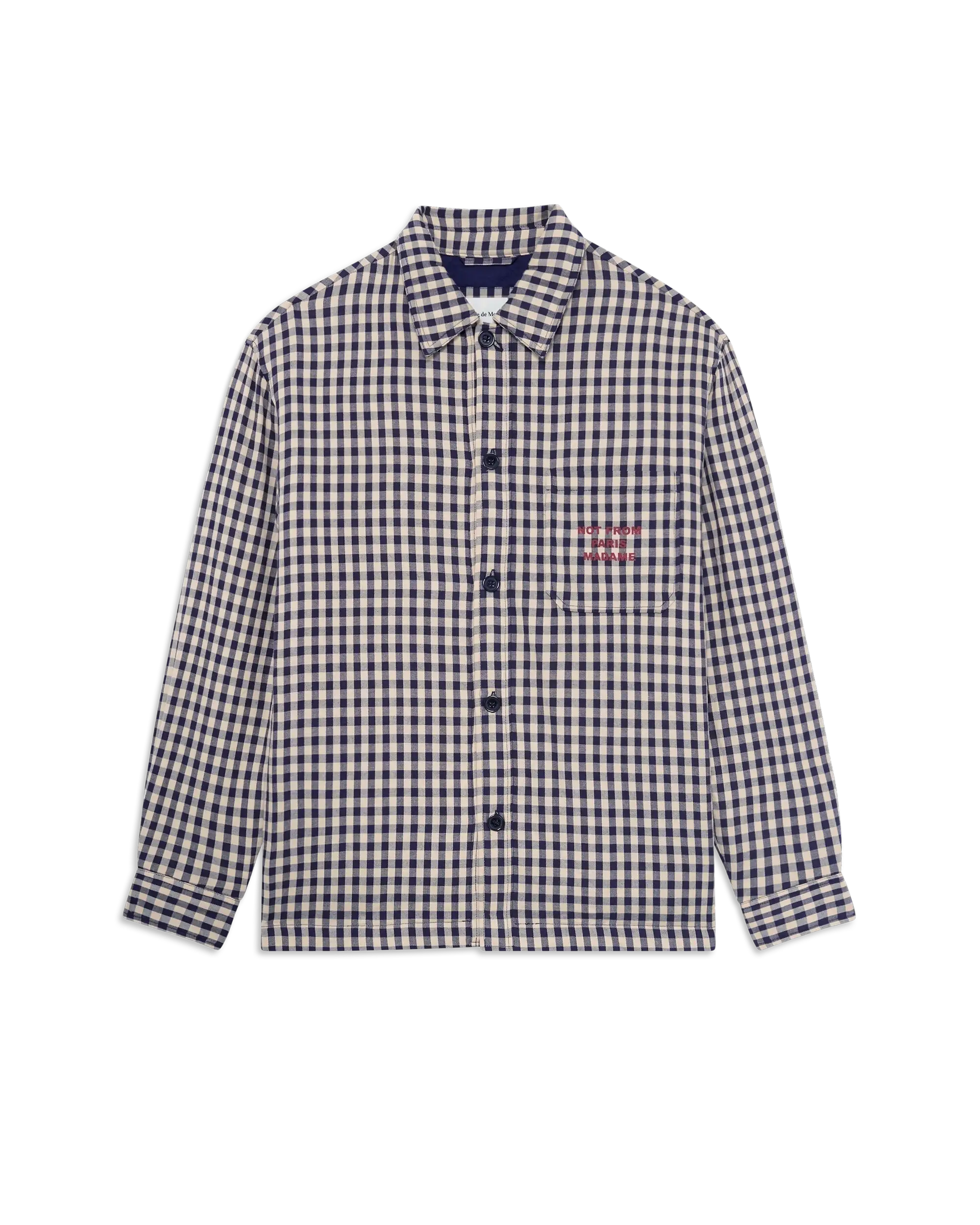 Drôle De Monsieur Check Overshirt Slogan Hemd Beige Baumwolle