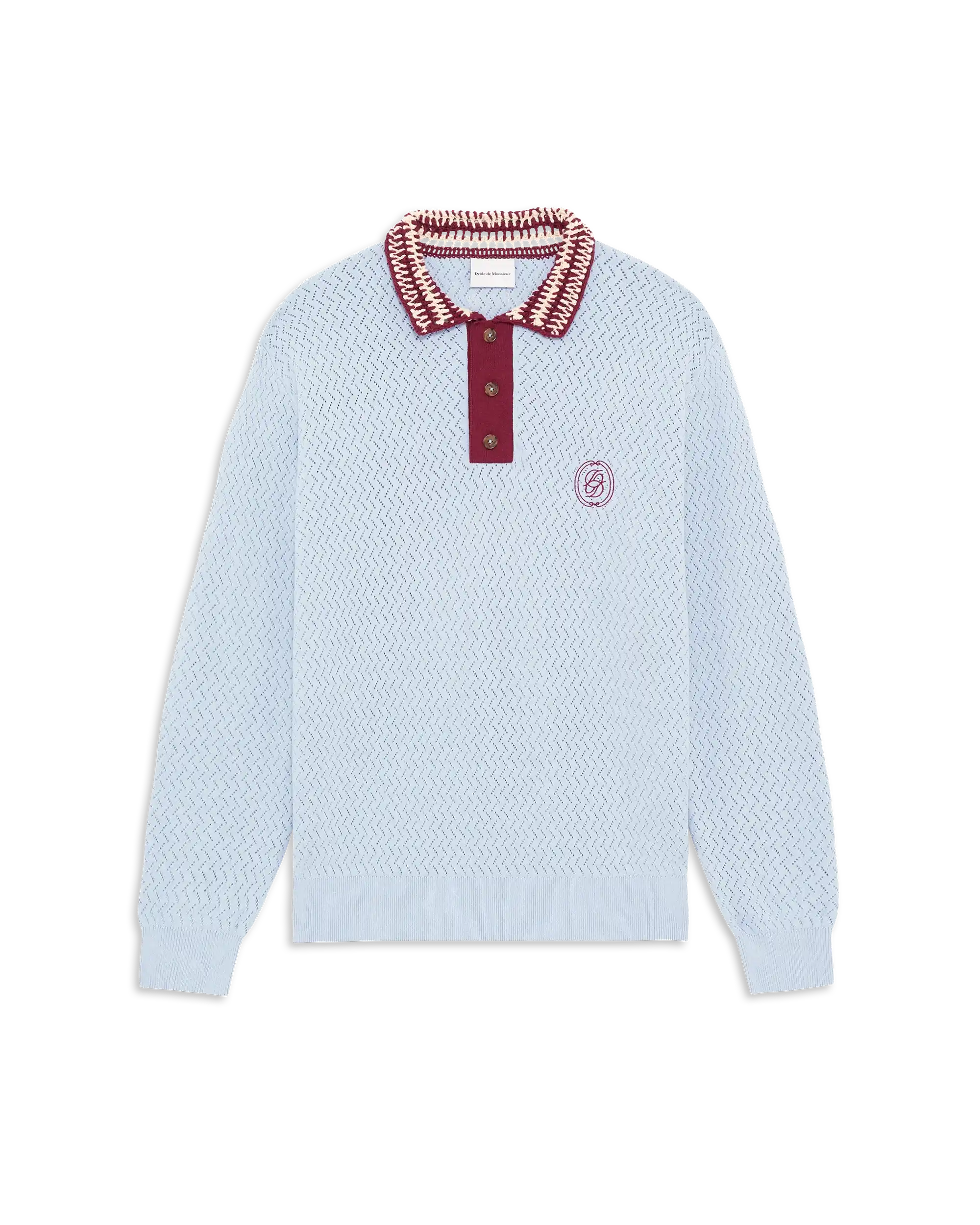 Drôle De Monsieur D Mirror Strickpolo Hellblau Baumwolle
