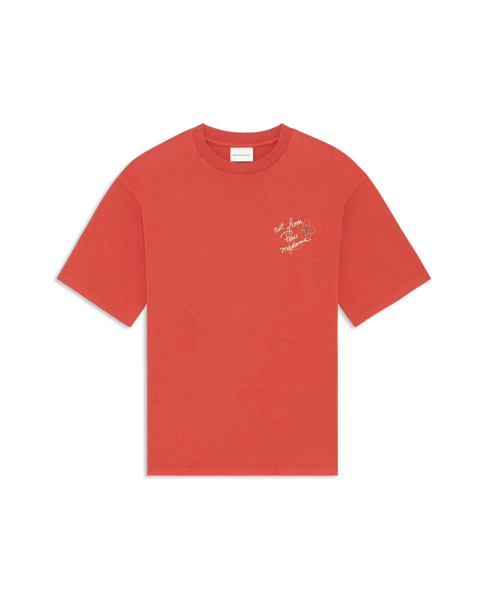 Drôle De Monsieur Esquisse Slogan T-Shirt Brick Baumwolle