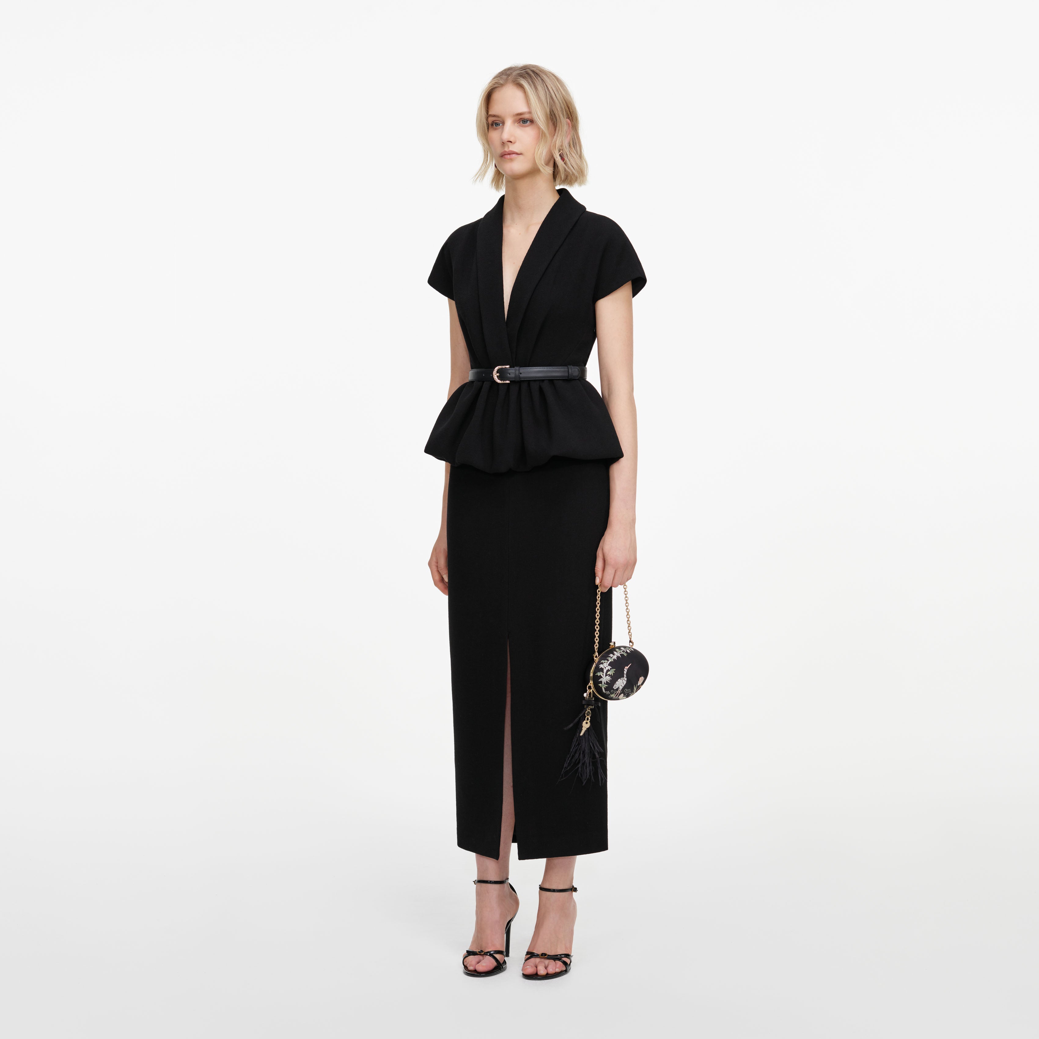 Self Portrait Dresses Black Crepe Peplum Midikleid Schwarz
