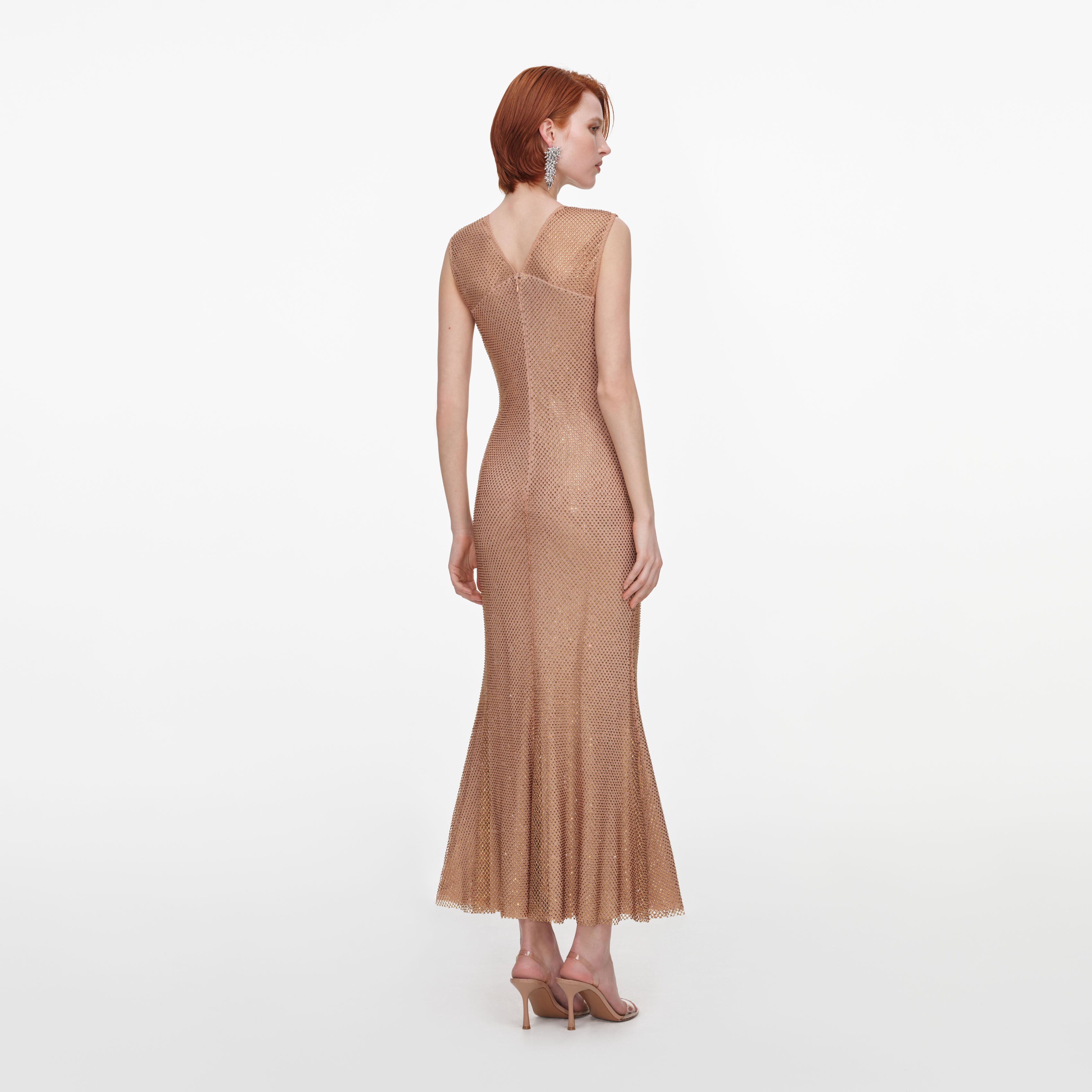 Self Portrait Fishnet Midikleid Champagne Strass