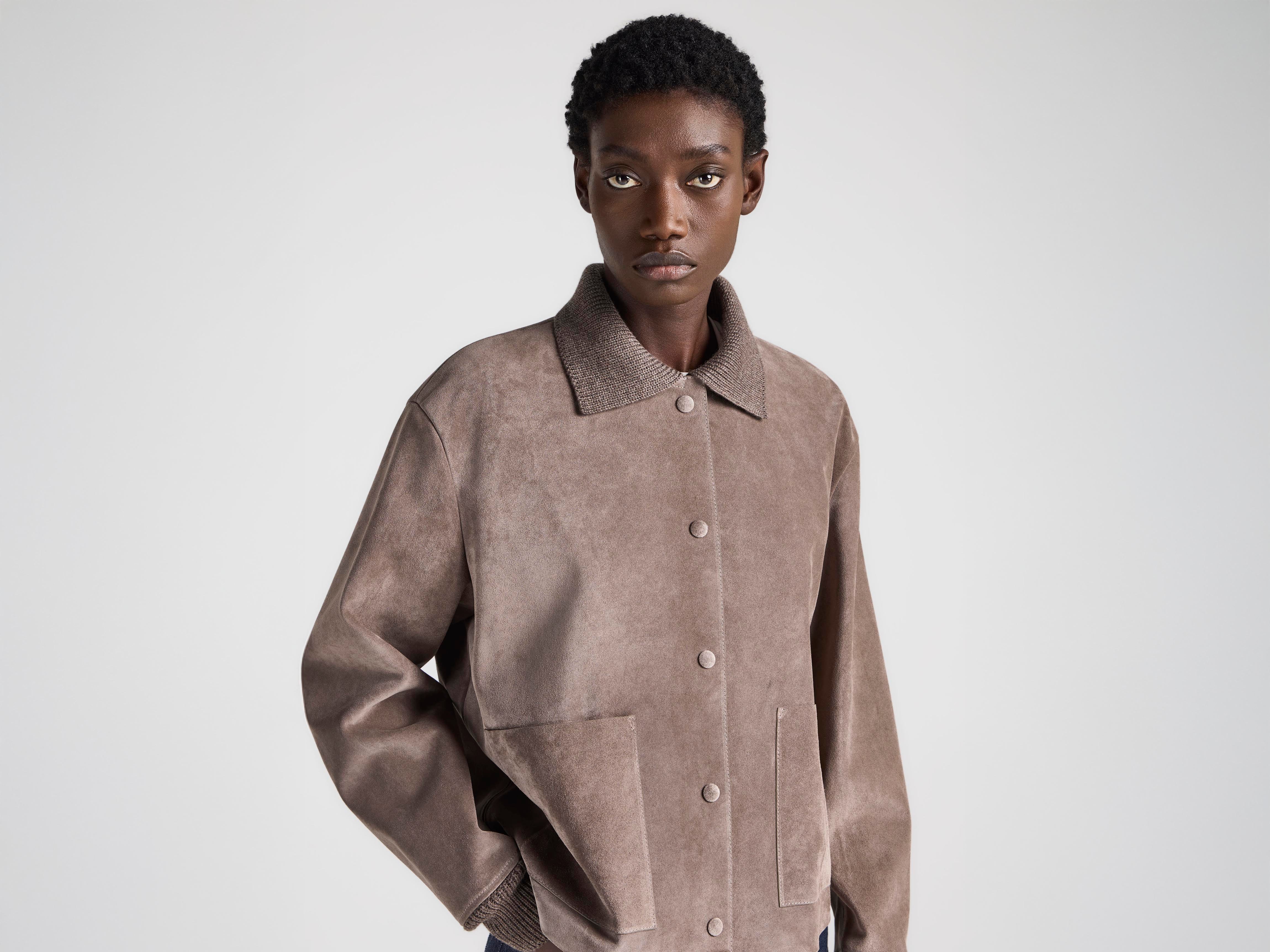 J.W.Anderson Suede Jacke Damen Mausgrau Wildleder