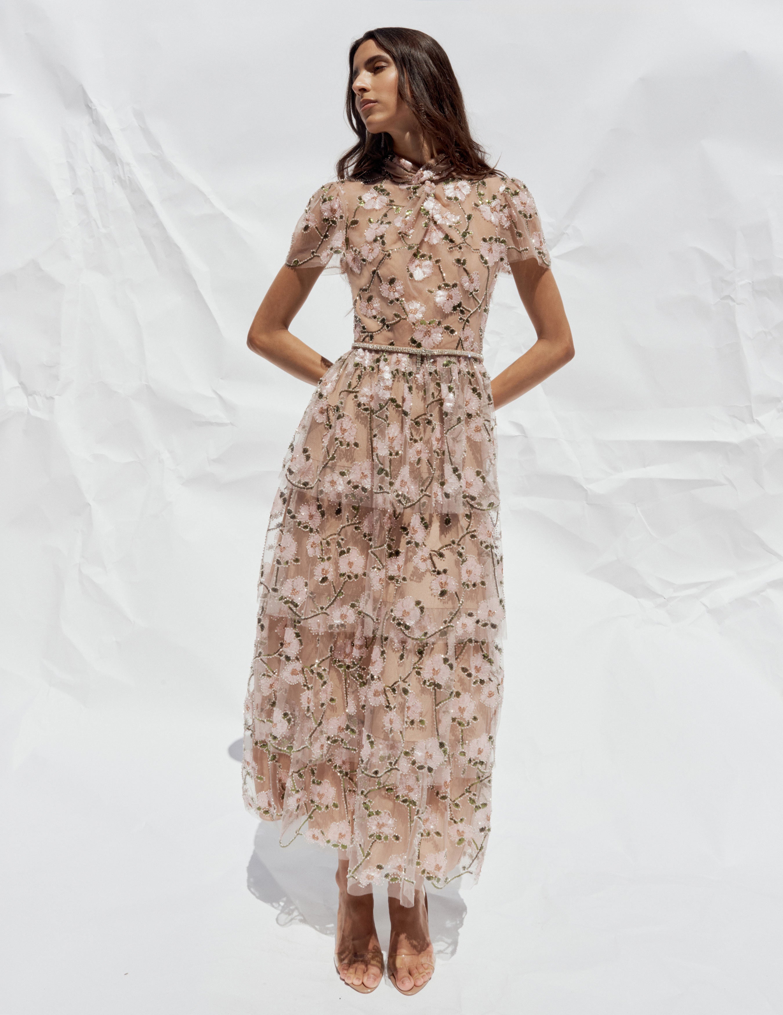 Self Portrait Pink Sequin Tiered Midi Kleid Rosa UK 8