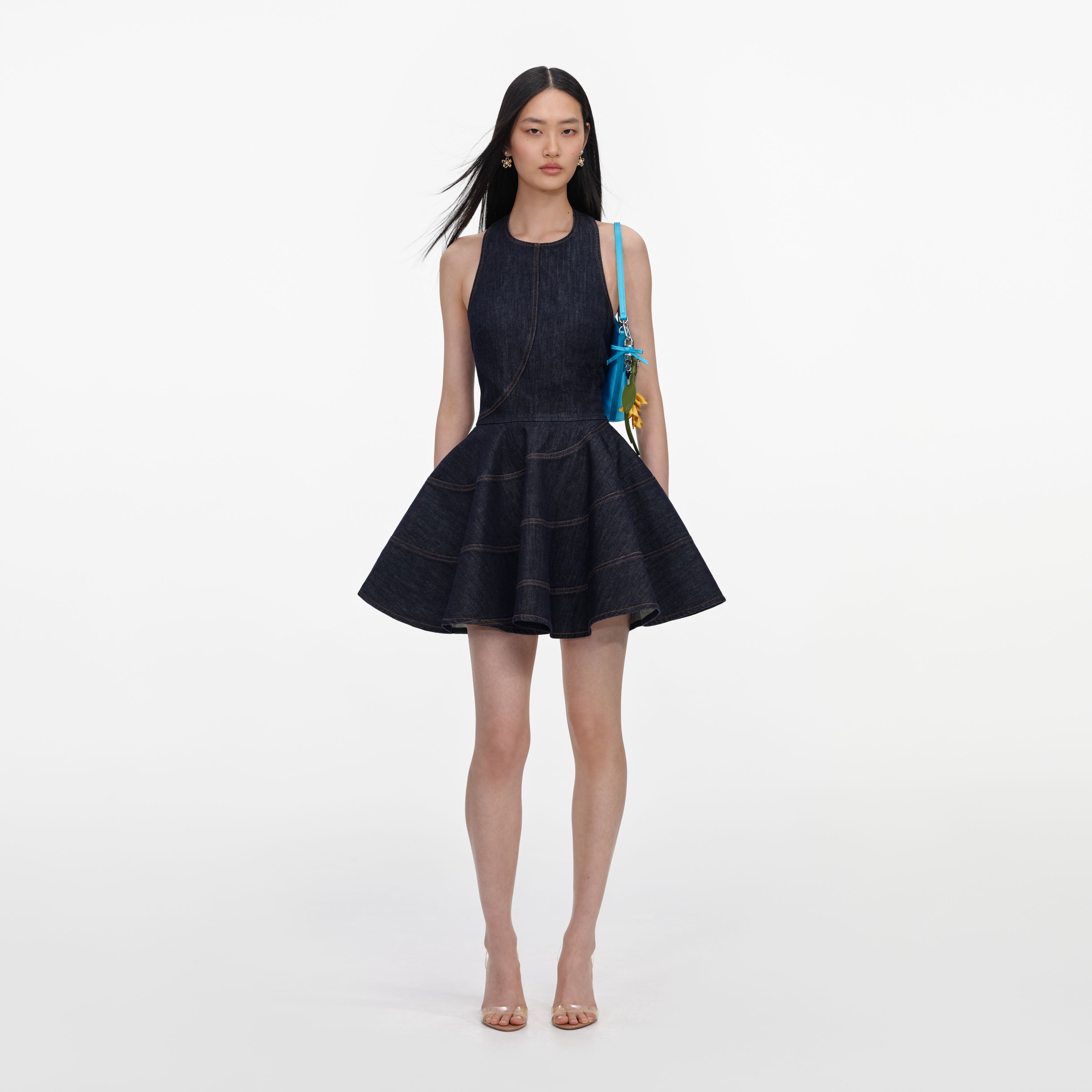Self Portrait Indigo Denim Mini Kleid Blau Neckholder UK 6