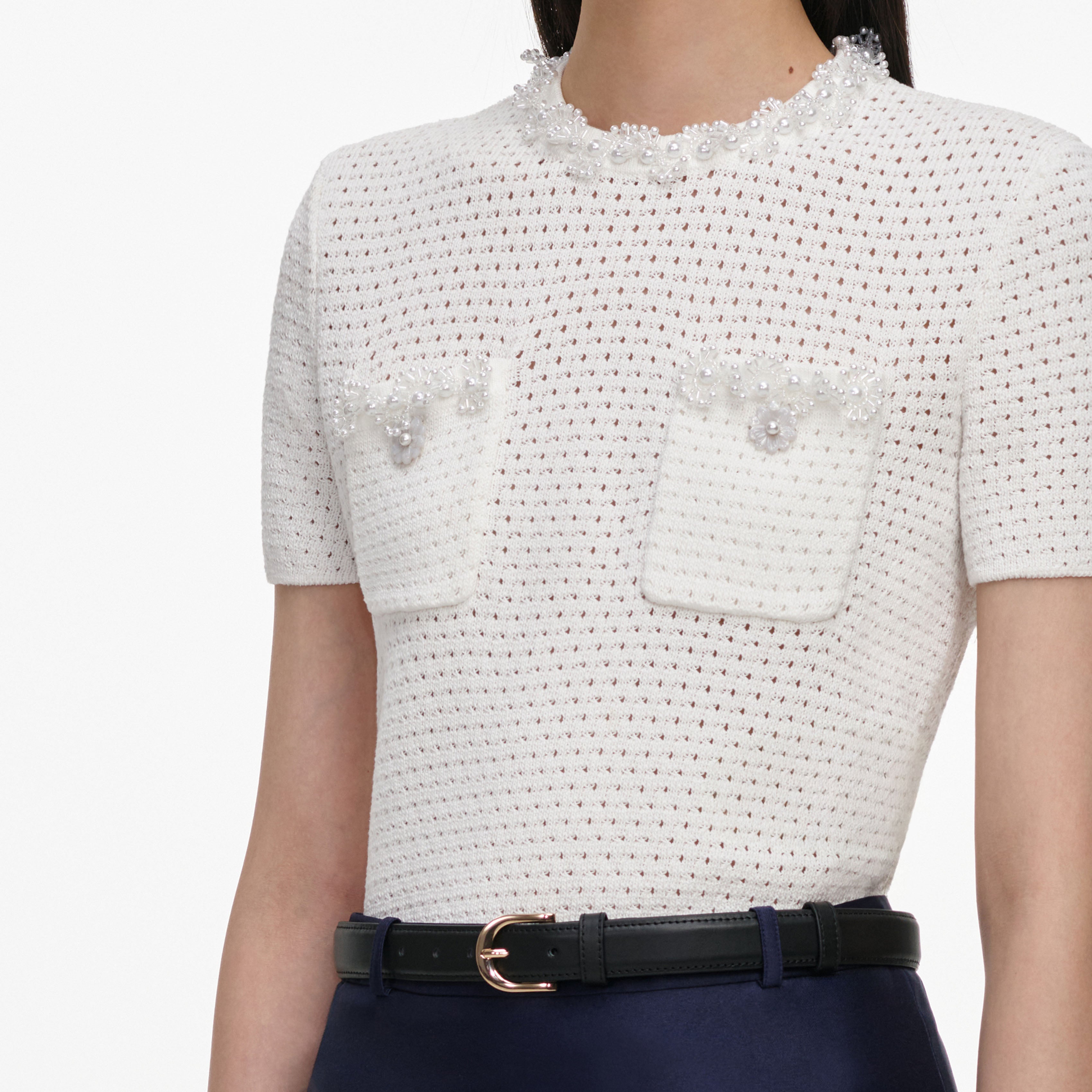 Self Portrait Knitwear Cream Stricktop creme Perlen